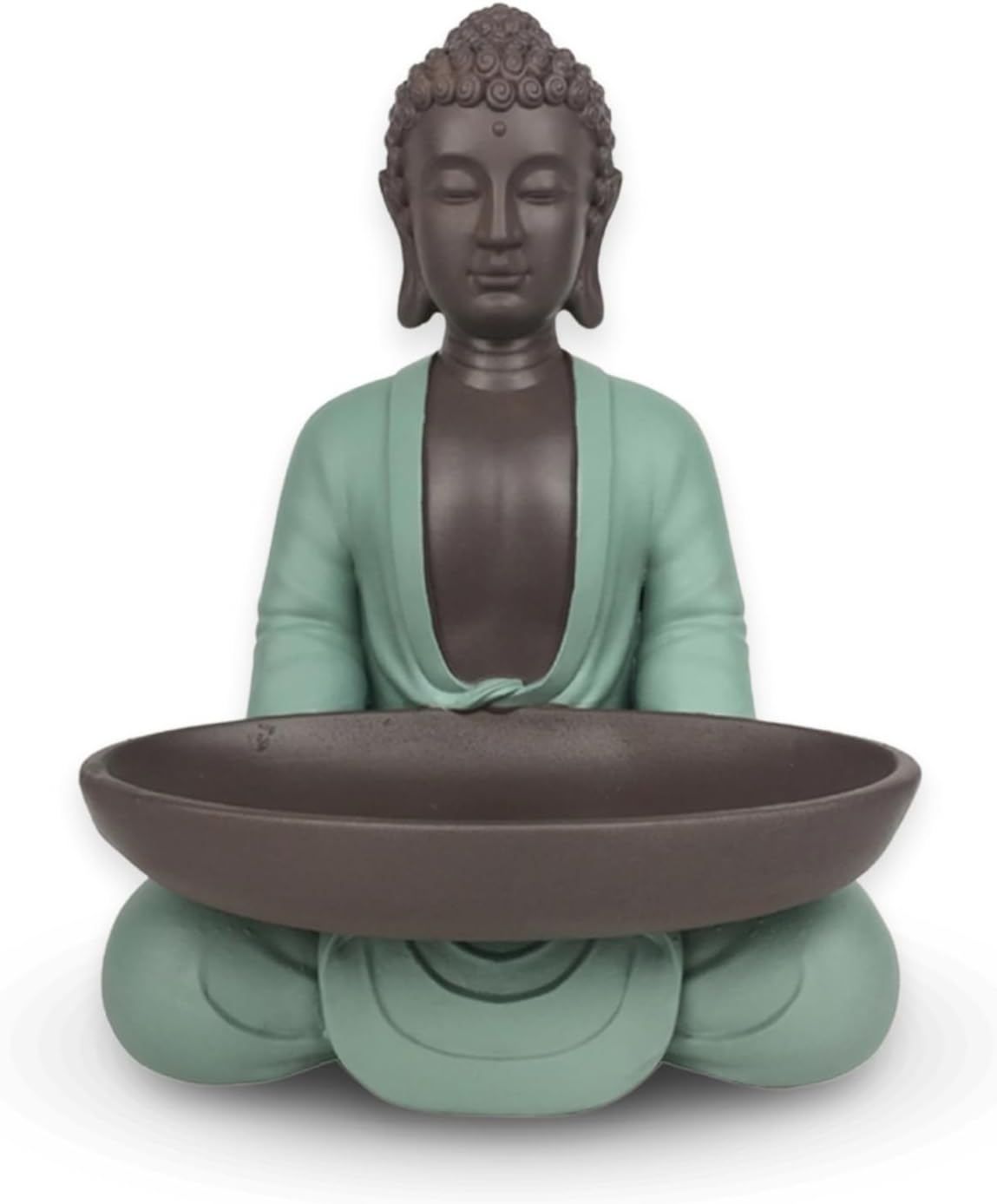 Statuette Vide Poche Boudha – Décoration Zen et Feng Shui – pour Créer Une Ambiance Relaxante et Spirituelle – Idée Cadeau Porte-Bonheur – Hauteur : 20cm – Couleur : Vert et Marron – Zen’Light