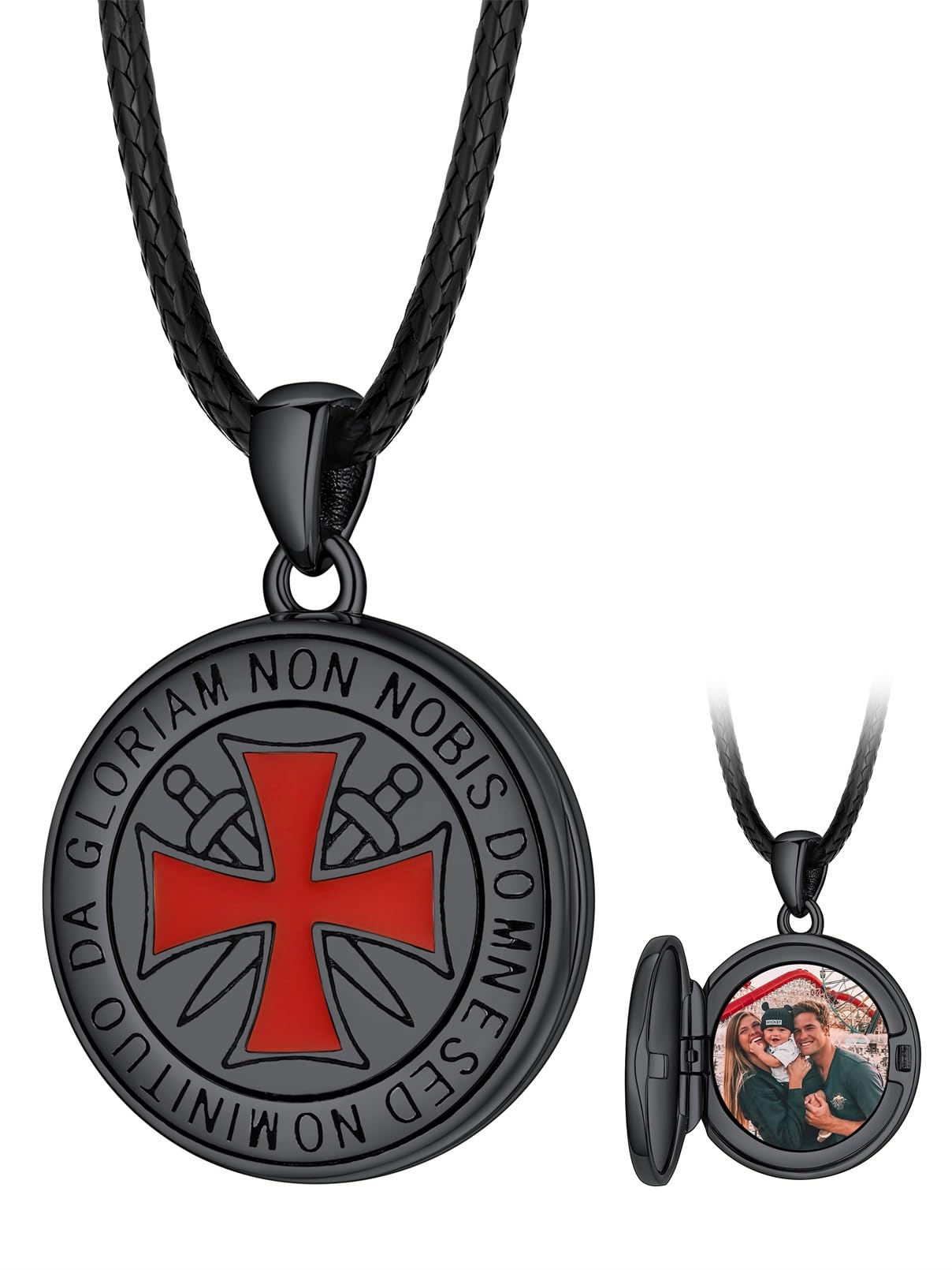 FaithHeart Collier Homme Photo Personnalisé Argent 925/Cuivre,Chaîne Cordon Cuir 40-76,Pendentif Prénom Gravé Triquetra/Valknut/Vegvisir/Loup/Mjolnir Marteau de Thor/Croix de Malte(Boîte Cadeau)