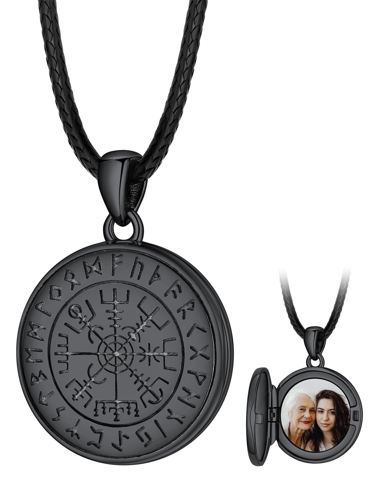 FaithHeart Collier Homme Photo Personnalisé Argent 925/Cuivre,Chaîne Cordon Cuir 40-76,Pendentif Prénom Gravé Triquetra/Valknut/Vegvisir/Loup/Mjolnir Marteau de Thor/Croix de Malte(Boîte Cadeau)