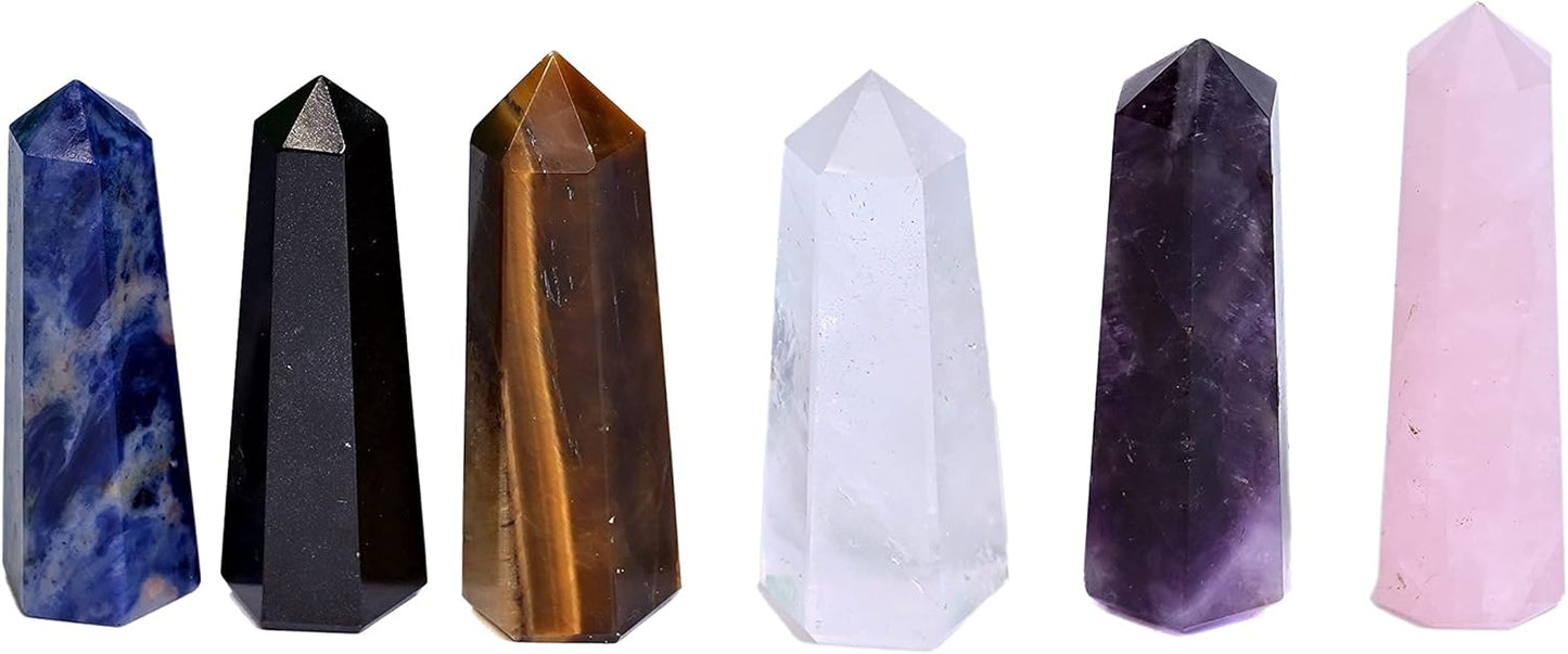 KACHVI Pierres de guérison Baguettes de Chakra Cristaux de Reiki Noire Quartz 2.25-2.50" 6 Crayons à facettes 6pc Ensemble