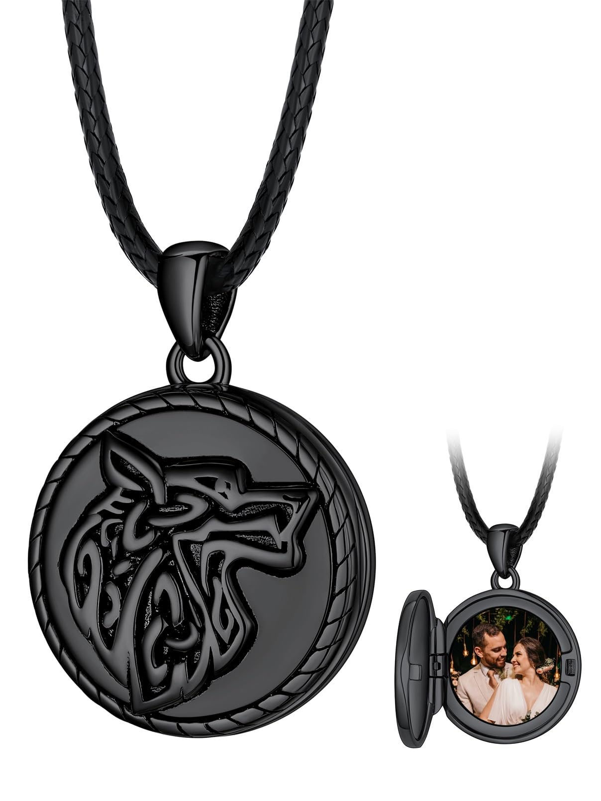 FaithHeart Collier Homme Photo Personnalisé Argent 925/Cuivre,Chaîne Cordon Cuir 40-76,Pendentif Prénom Gravé Triquetra/Valknut/Vegvisir/Loup/Mjolnir Marteau de Thor/Croix de Malte(Boîte Cadeau)