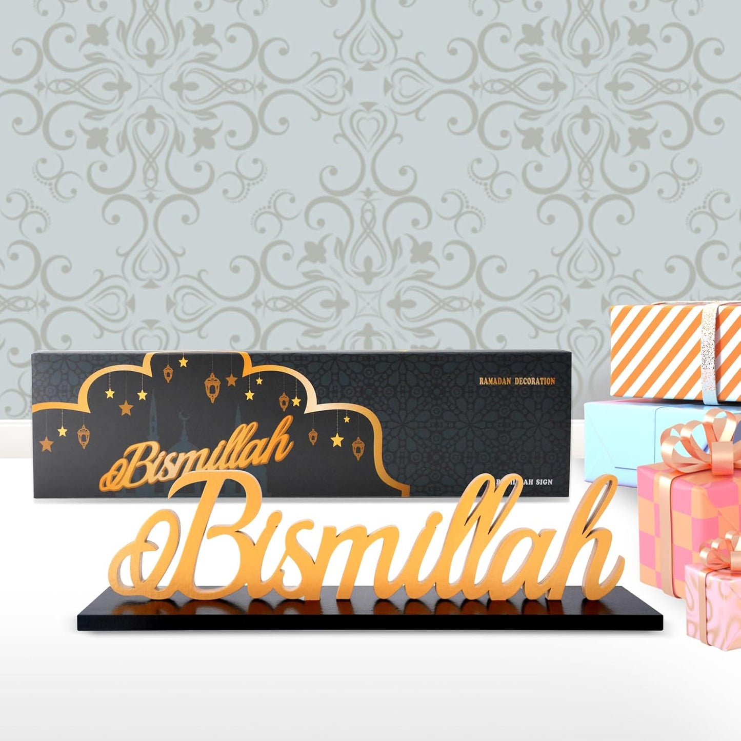 1Pc "Bismillah" Décoration Ramadan,Décoration Islamique, Eid, Aïd al-Fitr, Omra Mubarak, Décoration Islamique pour Table et Chambre – Idéale pour Fête Spirituelle