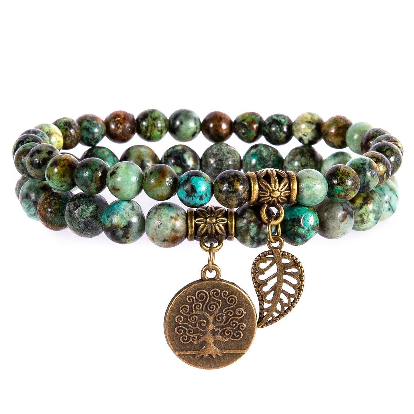 Farfume Chakra Bracelet En Pierre Naturelle - Bracelet Perles Naturelles Femme-Ensemble De Deux Bracelets Avec Accessoires Arbre De Vie Et Feuille