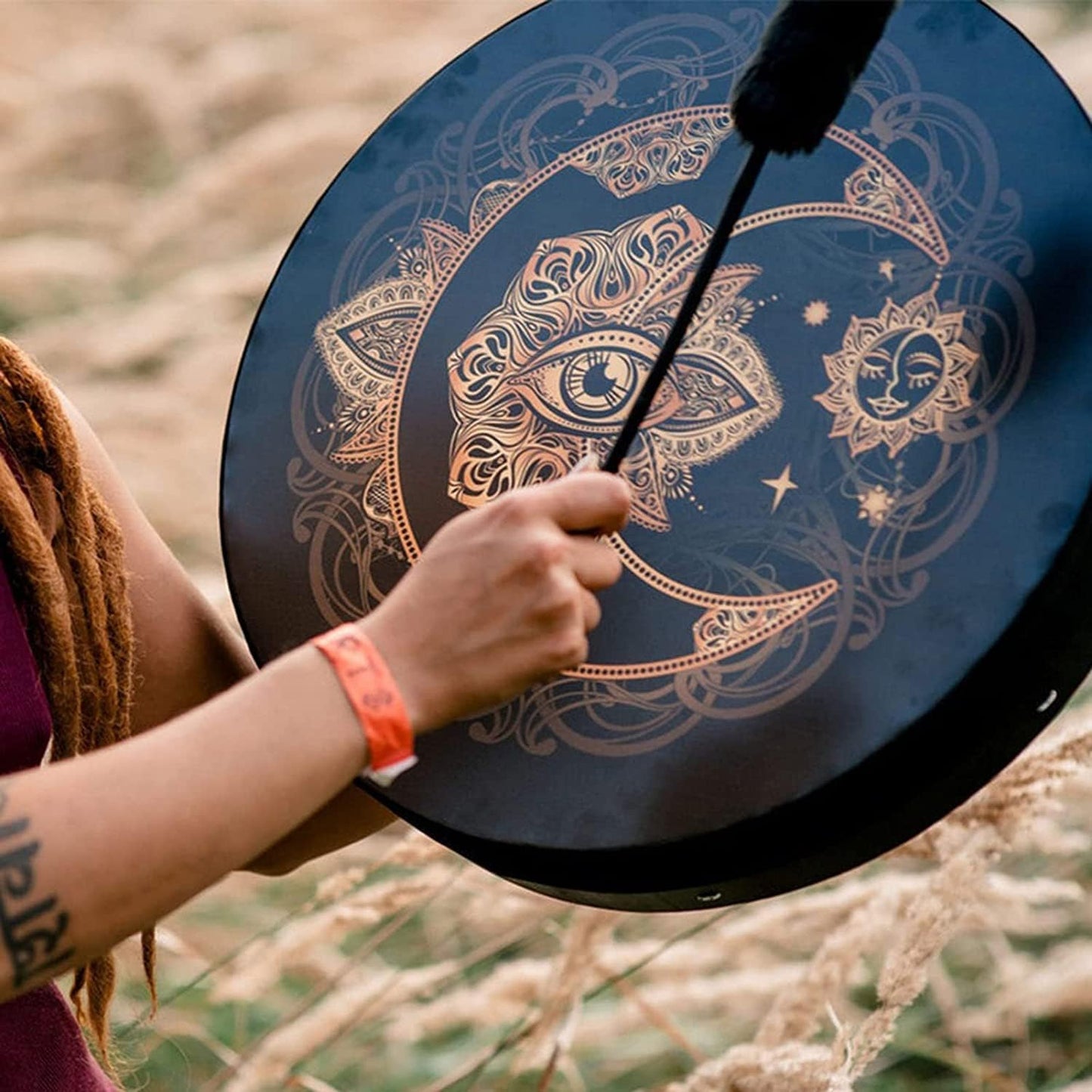 Tambour chaman,Tambour chamanique Fait à la Main,Tambour de Lune alchimique de chaman avec de Tambour,Symbole de la musique spirituelle du tambour sibérien