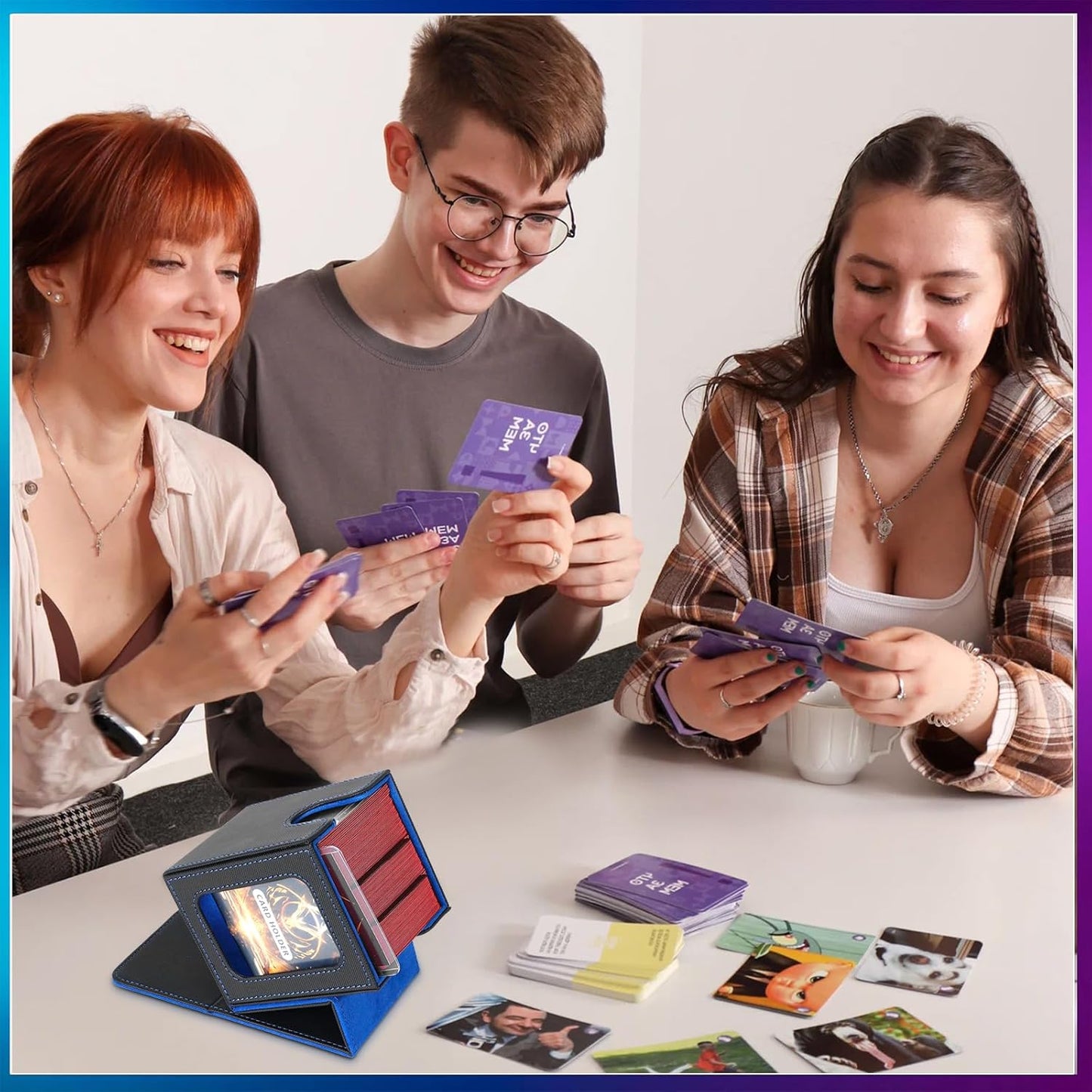 Deck Box pour Cartes MTG Commander, Boite Rangement Peut Contenir Jusqu'à 100+ Cartes avec Fenêtre D'affichage PU Leather Magnetic Box Compatible Commander/TCG/Cartes à Collectionner