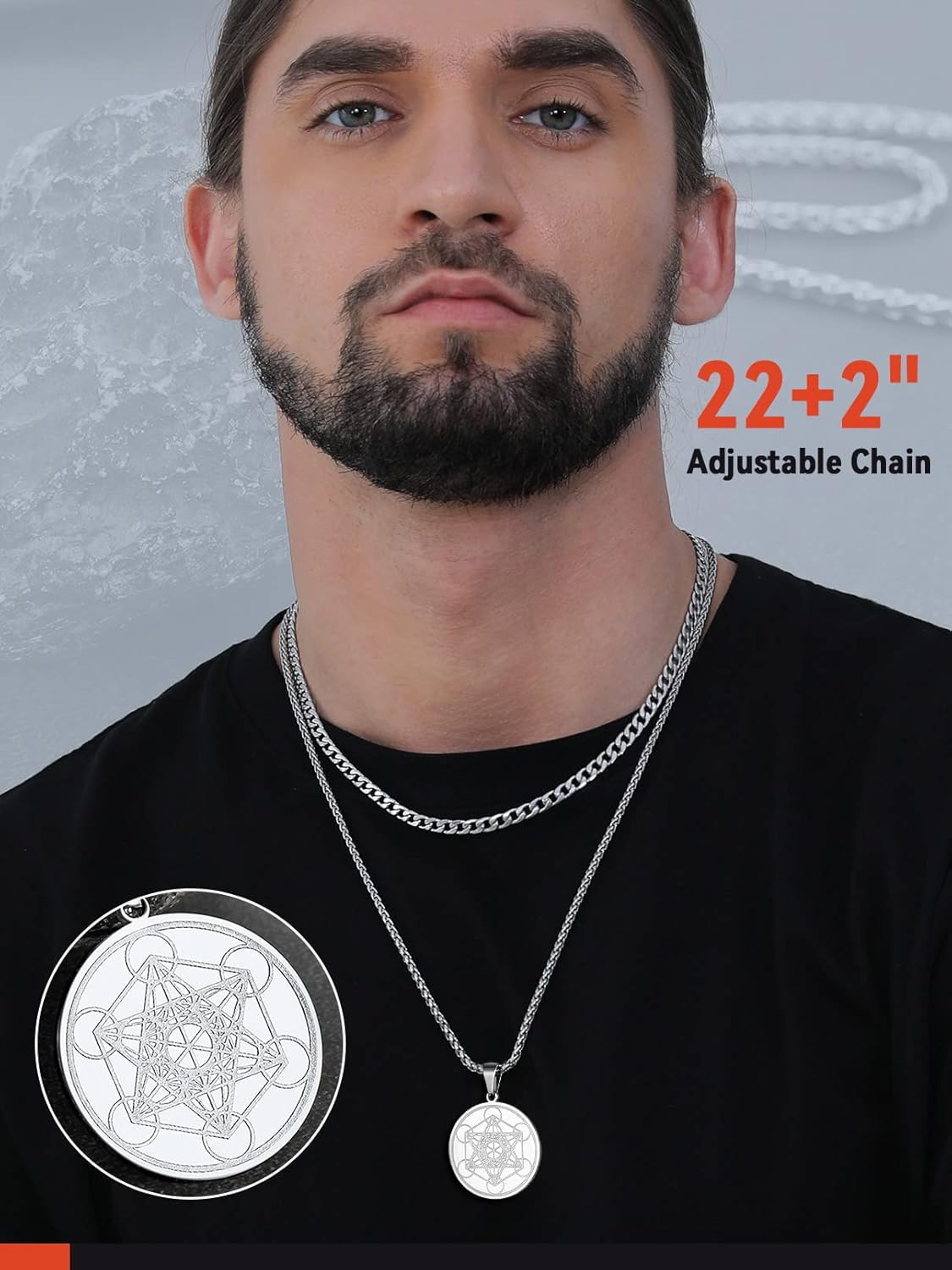 FaithHeart Collier Cube de Metatron Acier Inoxydable/Or/Noir Médaille Geometrique Bijoux Amulette de Protection pour Homme Femme
