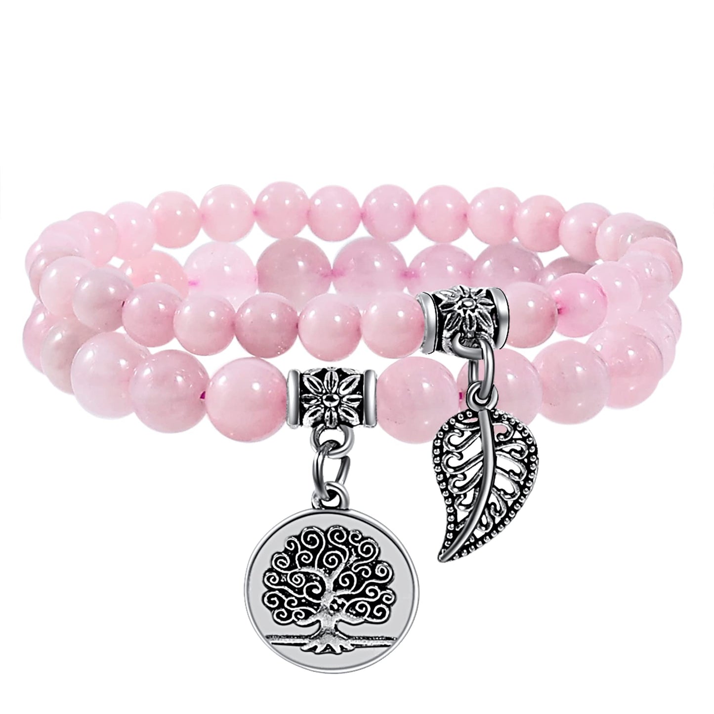 Farfume Chakra Bracelet En Pierre Naturelle - Bracelet Perles Naturelles Femme-Ensemble De Deux Bracelets Avec Accessoires Arbre De Vie Et Feuille