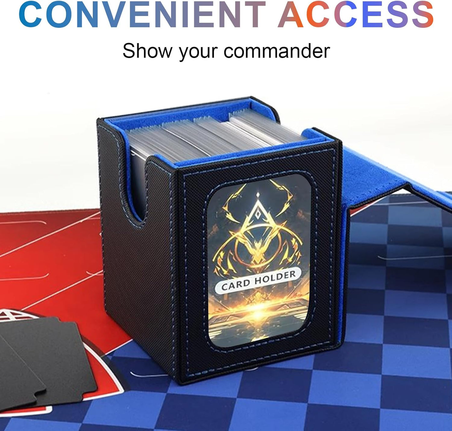 Deck Box pour Cartes MTG Commander, Boite Rangement Peut Contenir Jusqu'à 100+ Cartes avec Fenêtre D'affichage PU Leather Magnetic Box Compatible Commander/TCG/Cartes à Collectionner