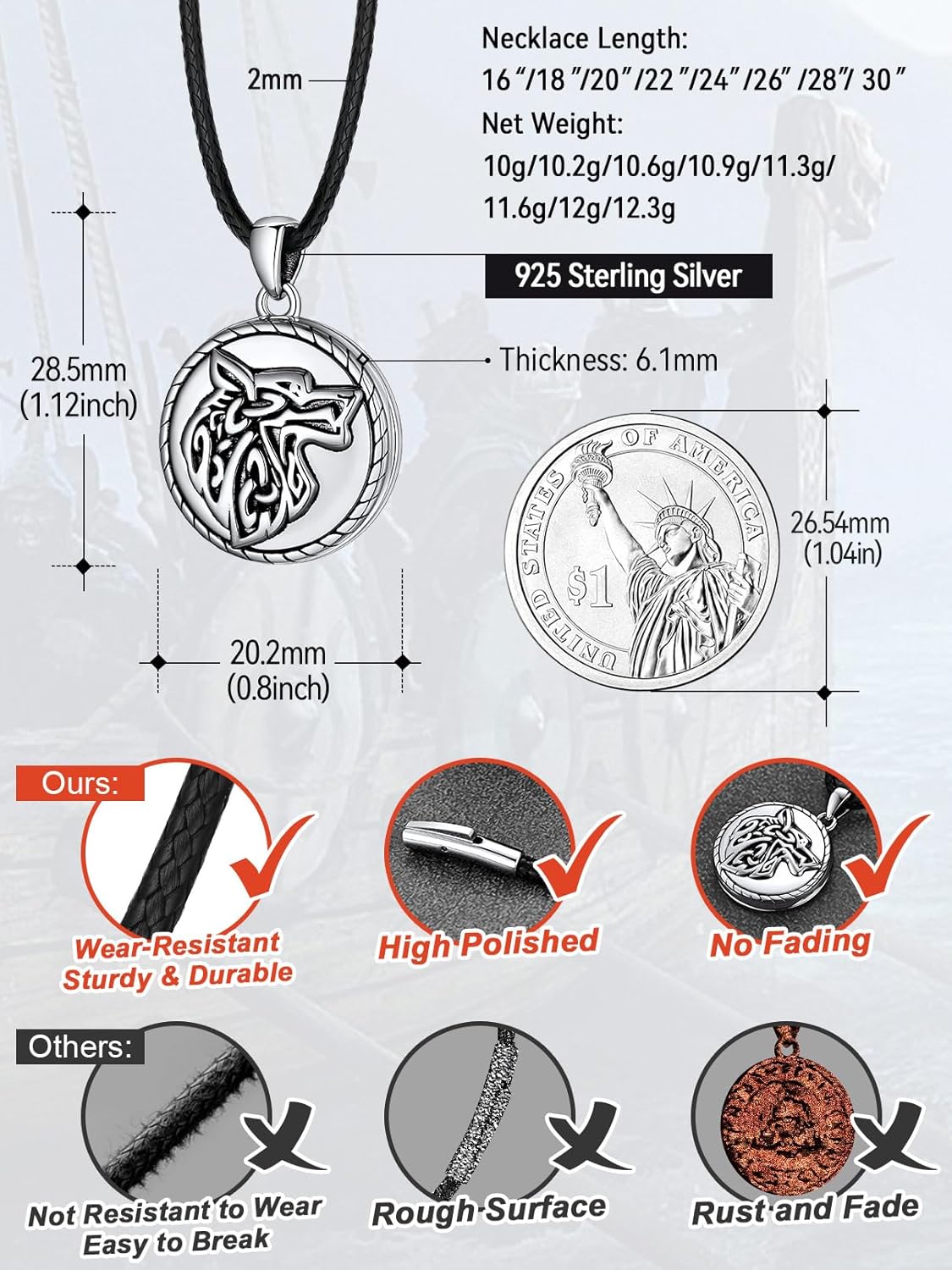 FaithHeart Collier Homme Photo Personnalisé Argent 925/Cuivre,Chaîne Cordon Cuir 40-76,Pendentif Prénom Gravé Triquetra/Valknut/Vegvisir/Loup/Mjolnir Marteau de Thor/Croix de Malte(Boîte Cadeau)