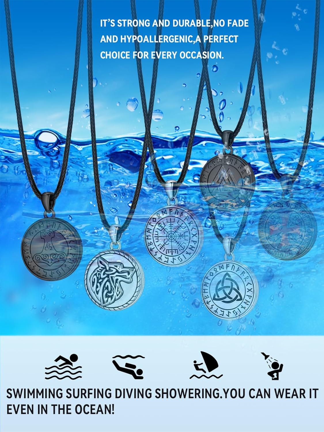 FaithHeart Collier Homme Photo Personnalisé Argent 925/Cuivre,Chaîne Cordon Cuir 40-76,Pendentif Prénom Gravé Triquetra/Valknut/Vegvisir/Loup/Mjolnir Marteau de Thor/Croix de Malte(Boîte Cadeau)