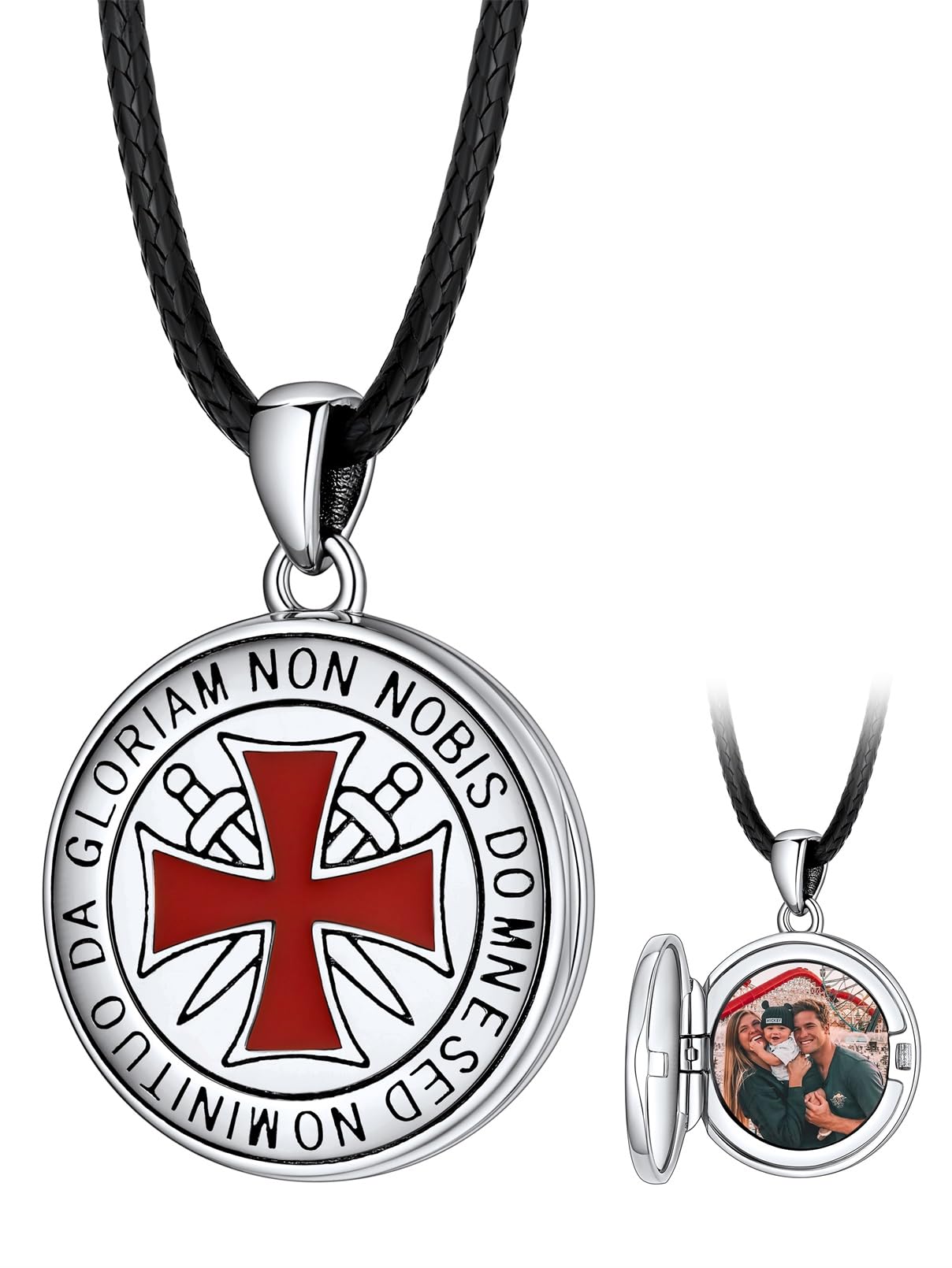 FaithHeart Collier Homme Photo Personnalisé Argent 925/Cuivre,Chaîne Cordon Cuir 40-76,Pendentif Prénom Gravé Triquetra/Valknut/Vegvisir/Loup/Mjolnir Marteau de Thor/Croix de Malte(Boîte Cadeau)