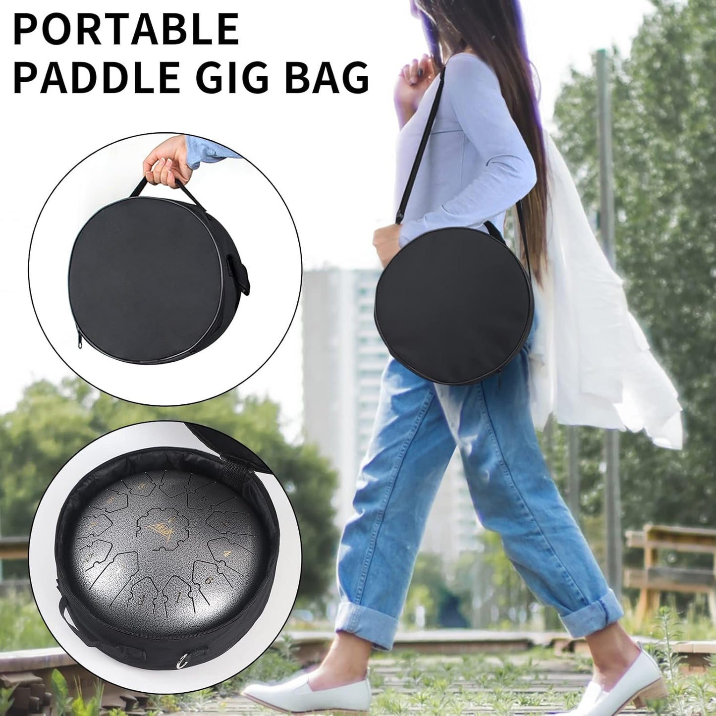 Tongue Drum,AKLOT Handpan 12 Pouces 13 Notes Tambour Zen Steel Tongue Drum Tambour à Langue C Key Pour le Camping, le Yoga, la Méditation