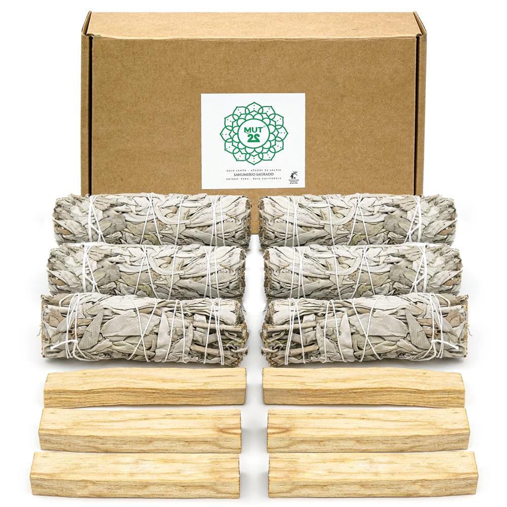 3 Sauge Blanche et 3 Palo Santo Sacrés à Brûler - Herbes de Purification et d'Harmonie pour Spirituelle et Les Rituels Énergétiques