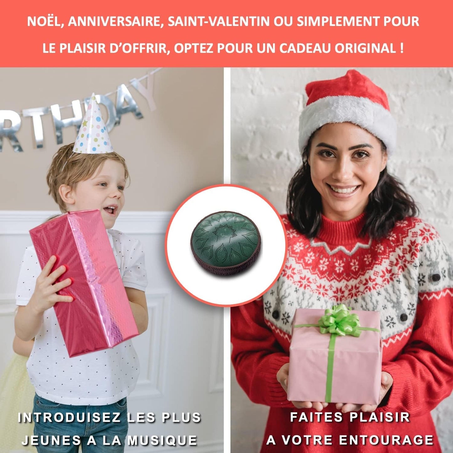 ORORA Handpan Steel Tongue drum (12 pouces 13 notes) - Instrument de musique enfant et adulte - Tambour zen et méditation - Ebook de 20 partitions offert - Cadeau original relaxation