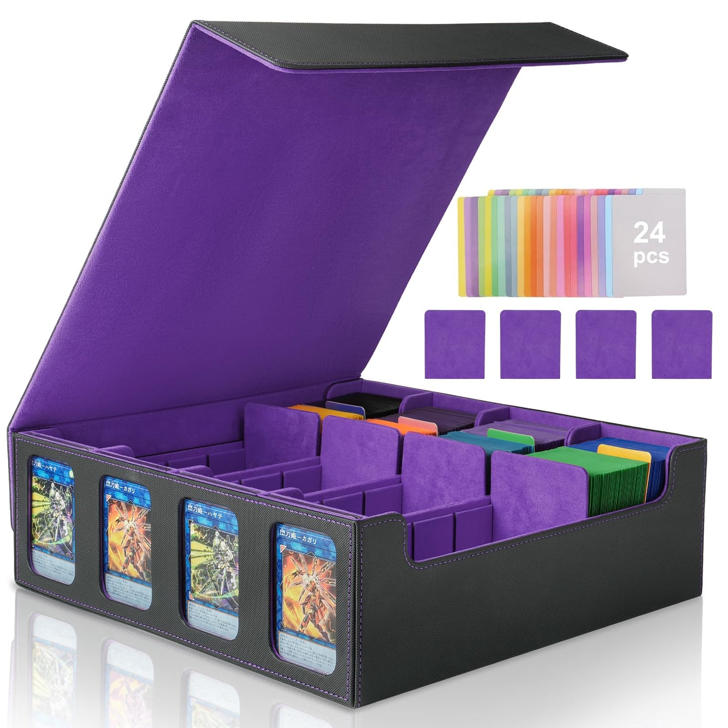 Boîte de rangement pour cartes MTG Commander, boîte de rangement pour cartes à collectionner, étui magnétique en cuir PU, peut contenir 3000 TCG cartes à double couche,noir et rouge