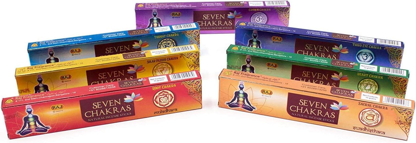 Set d'Encens 7 Chakras, Masala Indien - Aromathérapie, Idéal pour Méditation, Yoga et Équilibre Énergétique, 7 Parfums, 15 Bâtonnets