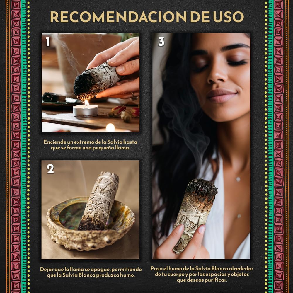 3 Sauge Blanche et 3 Palo Santo Sacrés à Brûler - Herbes de Purification et d'Harmonie pour Spirituelle et Les Rituels Énergétiques