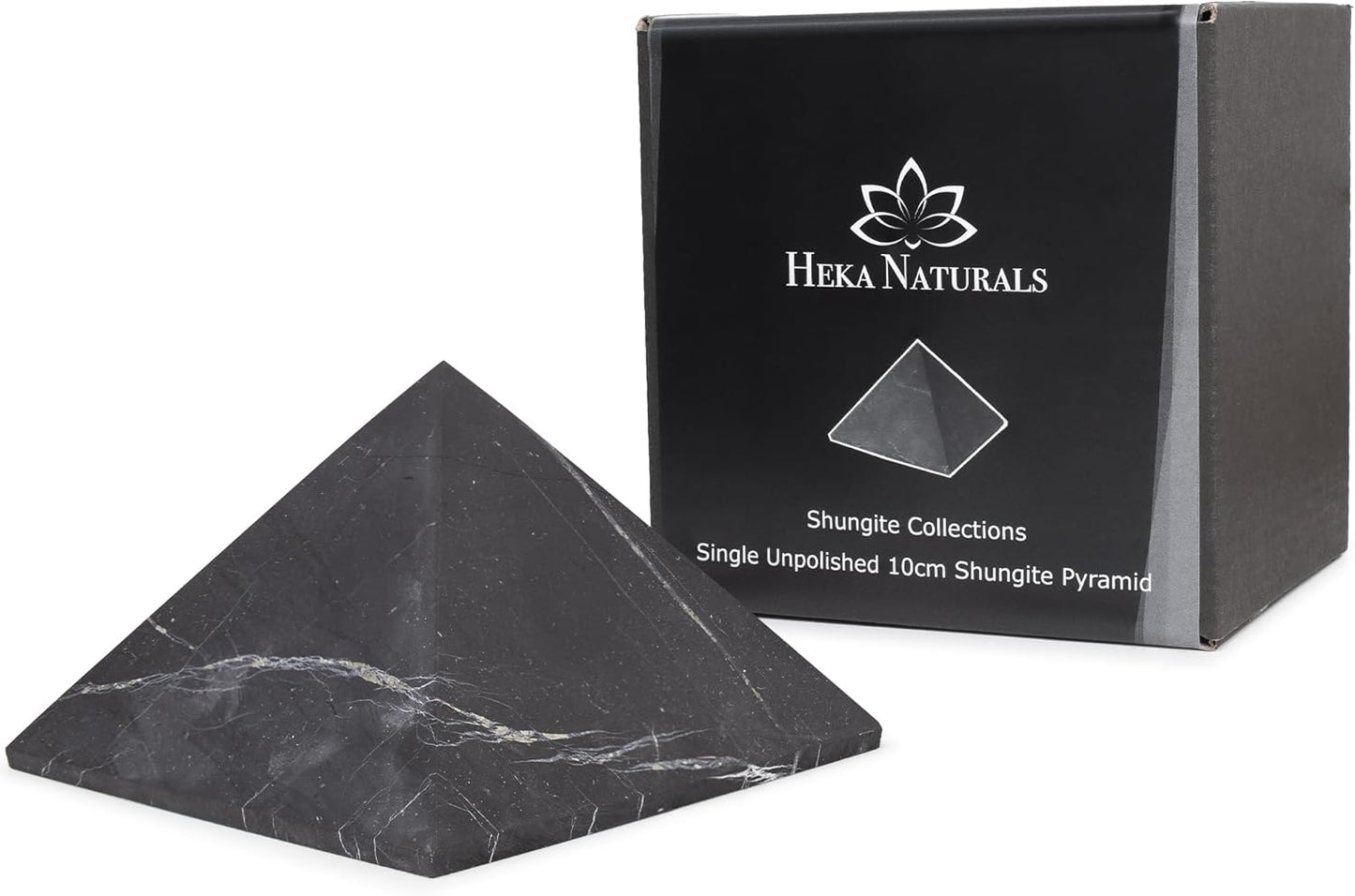Heka Naturals Pyramide de Shungite non polie en Pierre Noire | Décoration de Bureau en Pierre de Shungite pour la Maison ou le Bureau - Pierres de Chakra, Cristaux de Guérison, Pyramide de Méditation