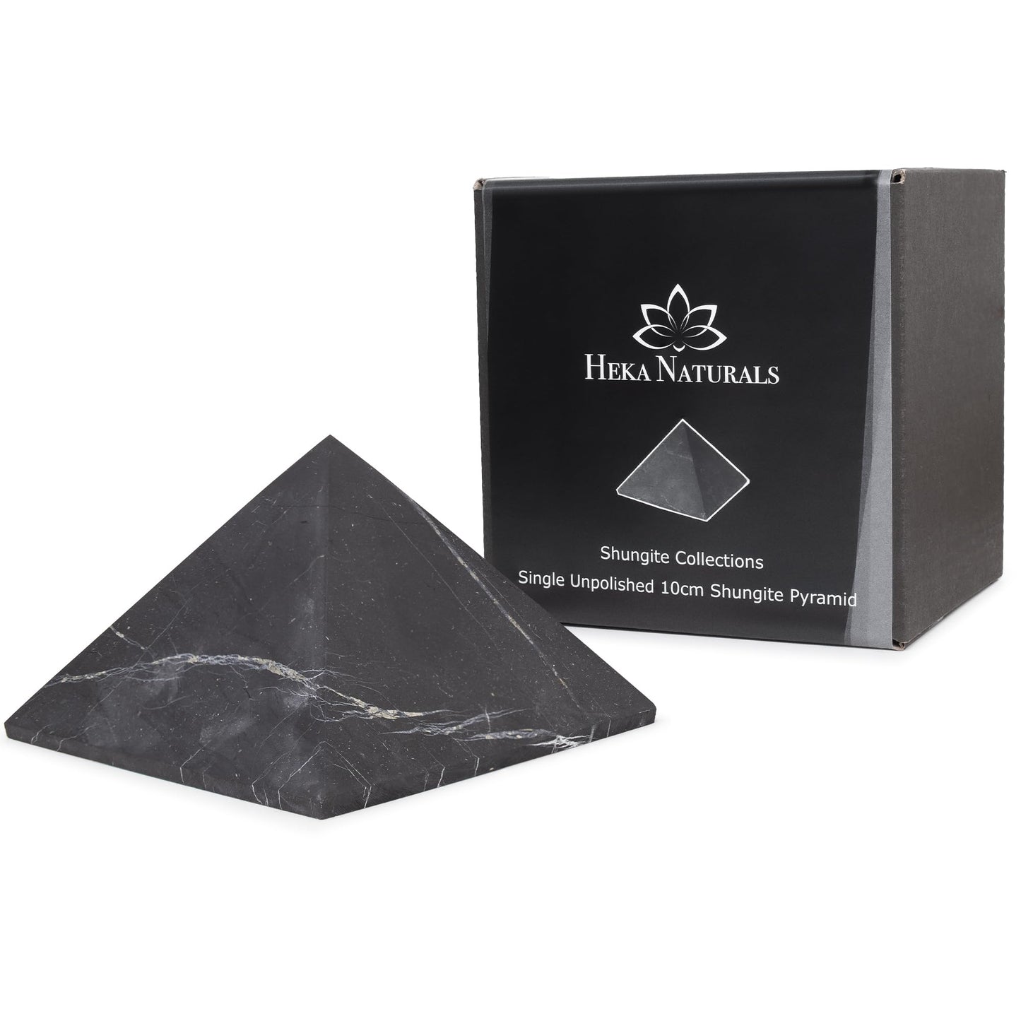 Heka Naturals Pyramide de Shungite non polie en Pierre Noire | Décoration de Bureau en Pierre de Shungite pour la Maison ou le Bureau - Pierres de Chakra, Cristaux de Guérison, Pyramide de Méditation