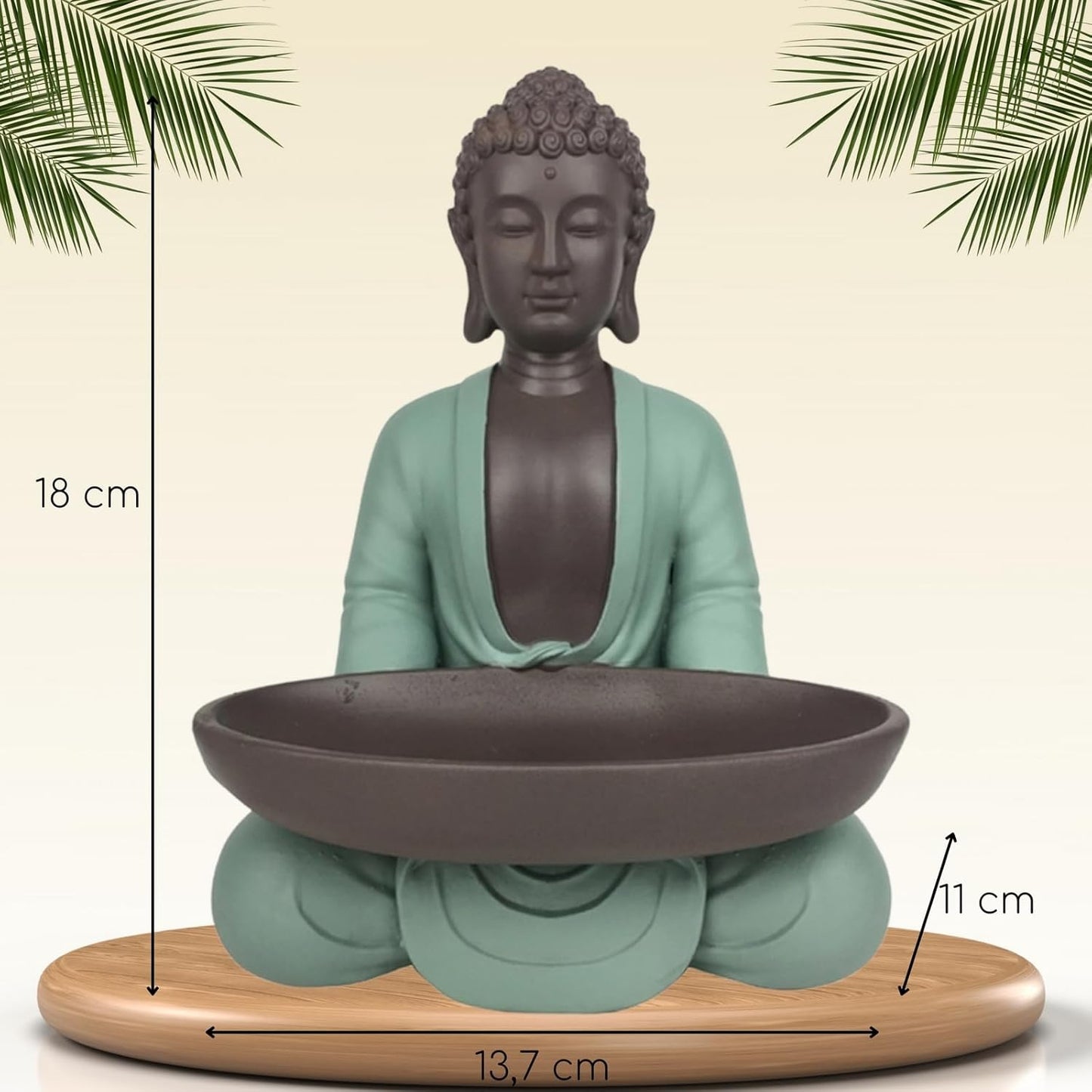 Statuette Vide Poche Boudha – Décoration Zen et Feng Shui – pour Créer Une Ambiance Relaxante et Spirituelle – Idée Cadeau Porte-Bonheur – Hauteur : 20cm – Couleur : Vert et Marron – Zen’Light