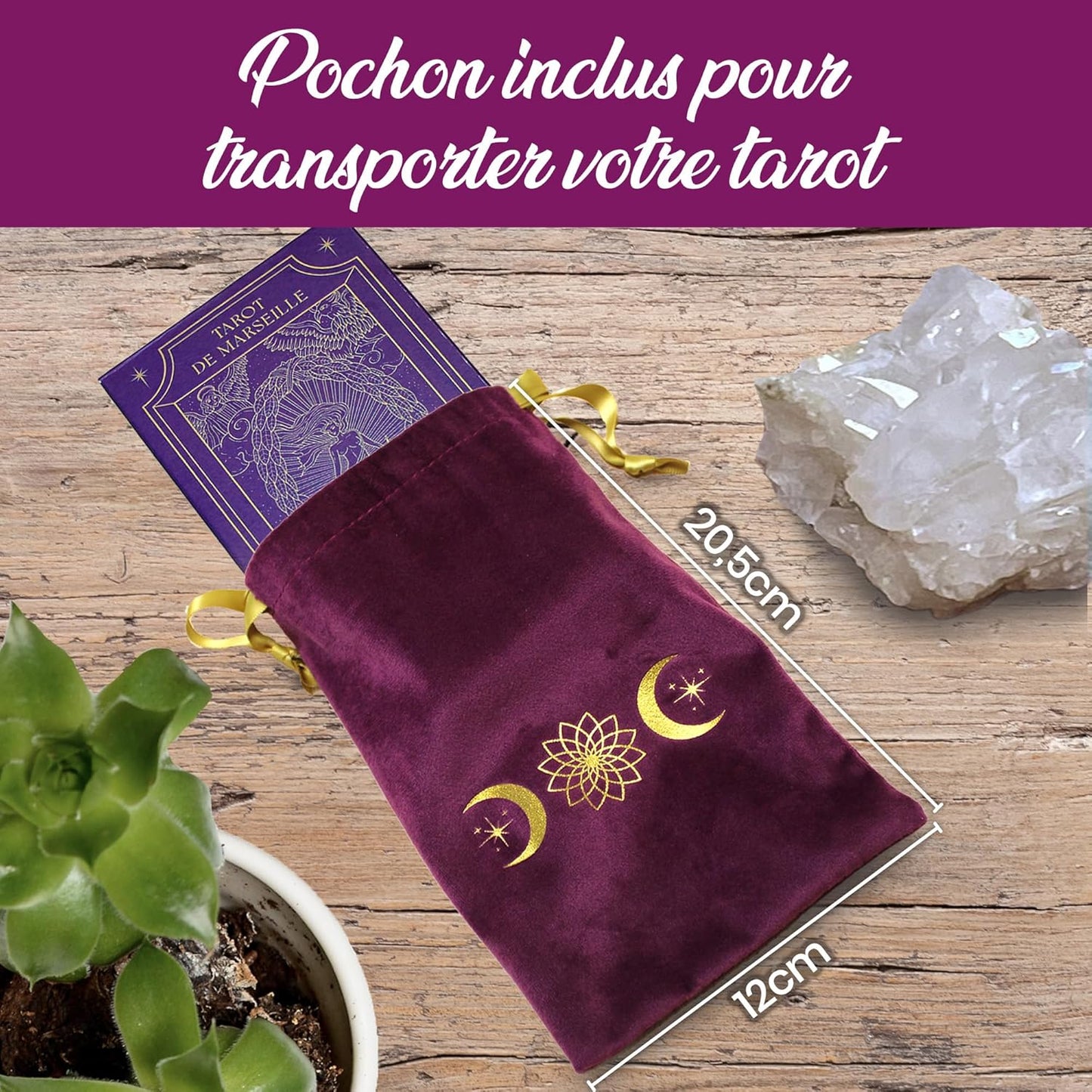Coffret d'Initiation au Tarot de Marseille : Tarot Divinatoire + Livre de 205 Pages + Nappe Divinatoire & Pochon. Idéal pour Débutants