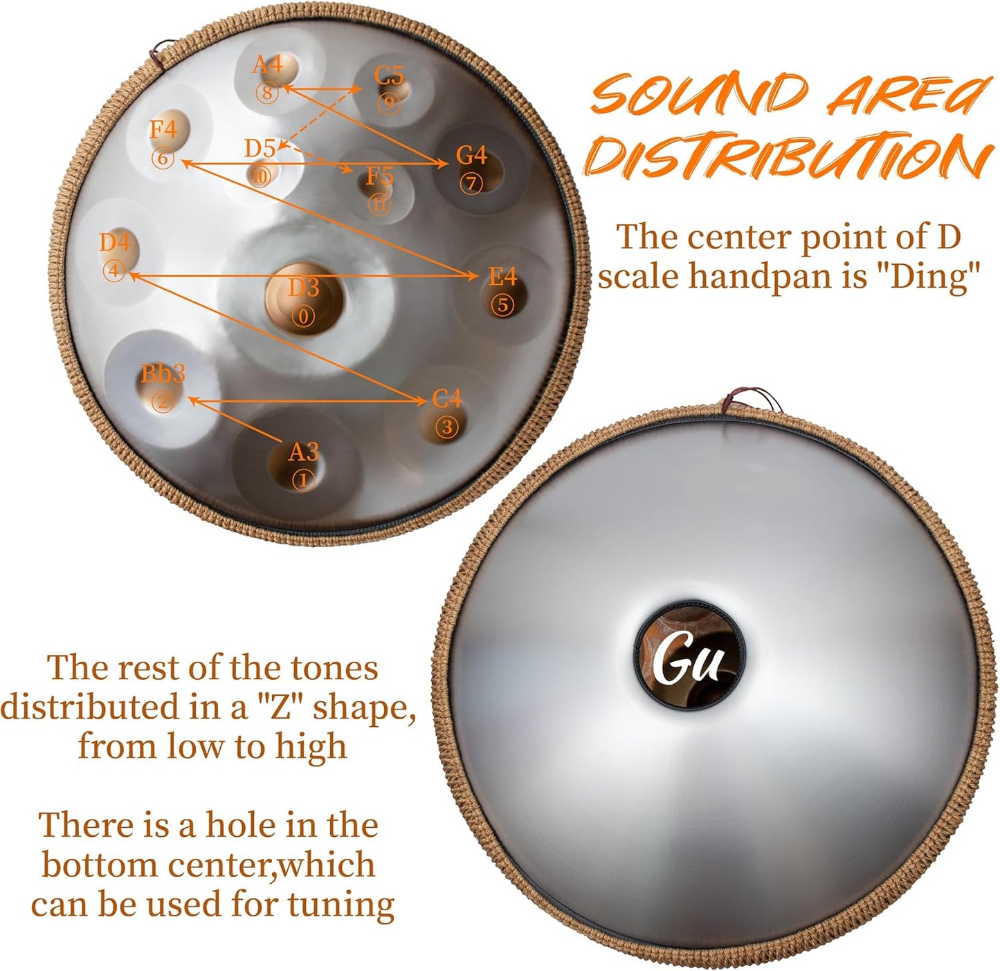 LOMUTY Handpan Drum 12 Tones 22 Inch Steel Tongue Drum avec sac souple, Percussion harmonique pour la guérison du son, la méditation personnelle, le yoga (argent)