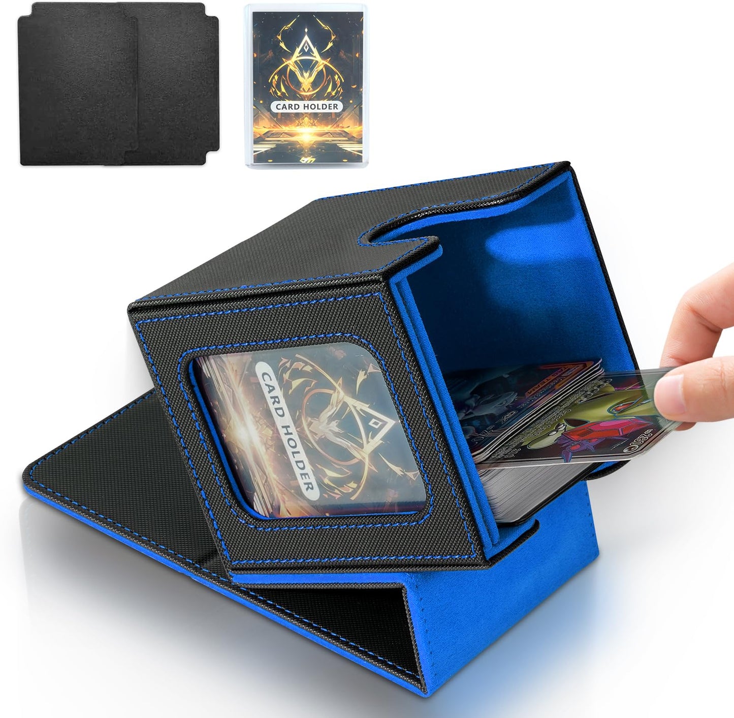 Boîte de rangement pour cartes MTG Commander, boîte de rangement pour cartes à collectionner, étui magnétique en cuir PU, peut contenir 3000 TCG cartes à double couche,noir et rouge
