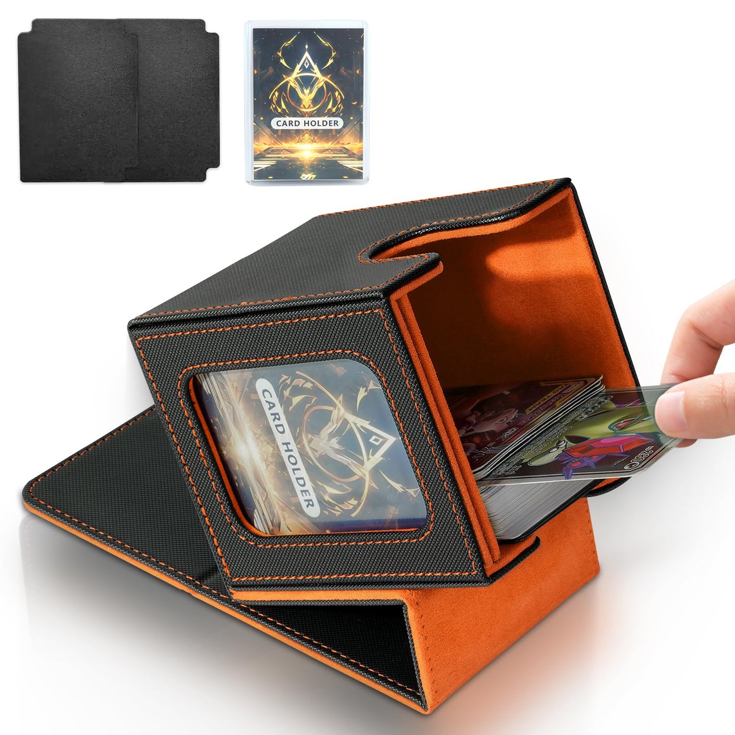 Boîte de rangement pour cartes MTG Commander, boîte de rangement pour cartes à collectionner, étui magnétique en cuir PU, peut contenir 3000 TCG cartes à double couche,noir et rouge