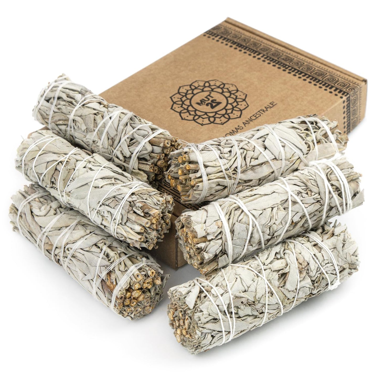 3 Sauge Blanche et 3 Palo Santo Sacrés à Brûler - Herbes de Purification et d'Harmonie pour Spirituelle et Les Rituels Énergétiques