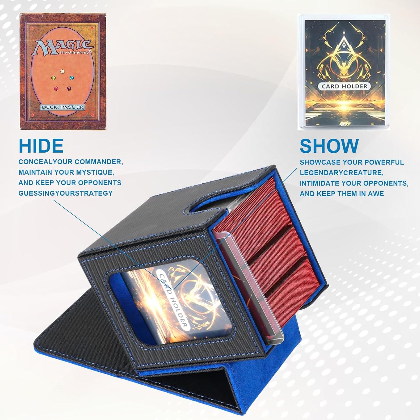 Deck Box pour Cartes MTG Commander, Boite Rangement Peut Contenir Jusqu'à 100+ Cartes avec Fenêtre D'affichage PU Leather Magnetic Box Compatible Commander/TCG/Cartes à Collectionner