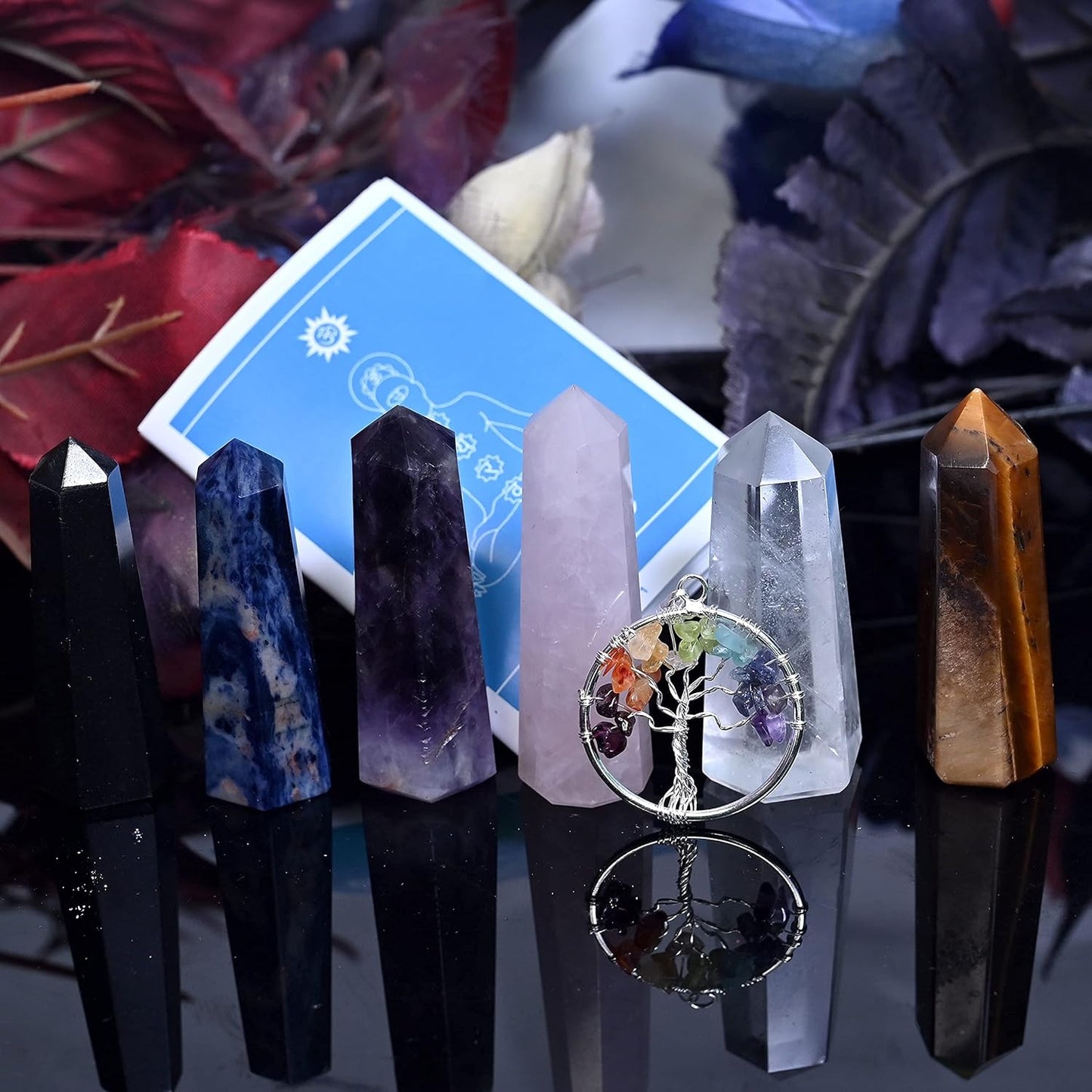 KACHVI Pierres de guérison Baguettes de Chakra Cristaux de Reiki Noire Quartz 2.25-2.50" 6 Crayons à facettes 6pc Ensemble
