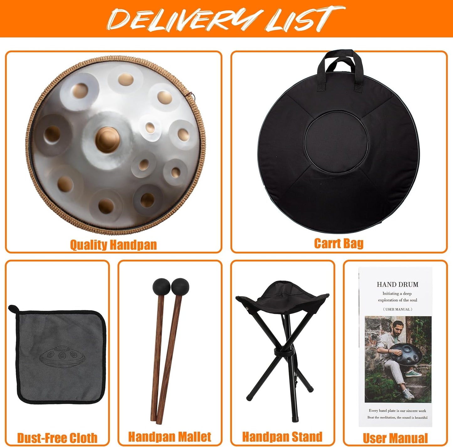 LOMUTY Handpan Drum 12 Tones 22 Inch Steel Tongue Drum avec sac souple, Percussion harmonique pour la guérison du son, la méditation personnelle, le yoga (argent)