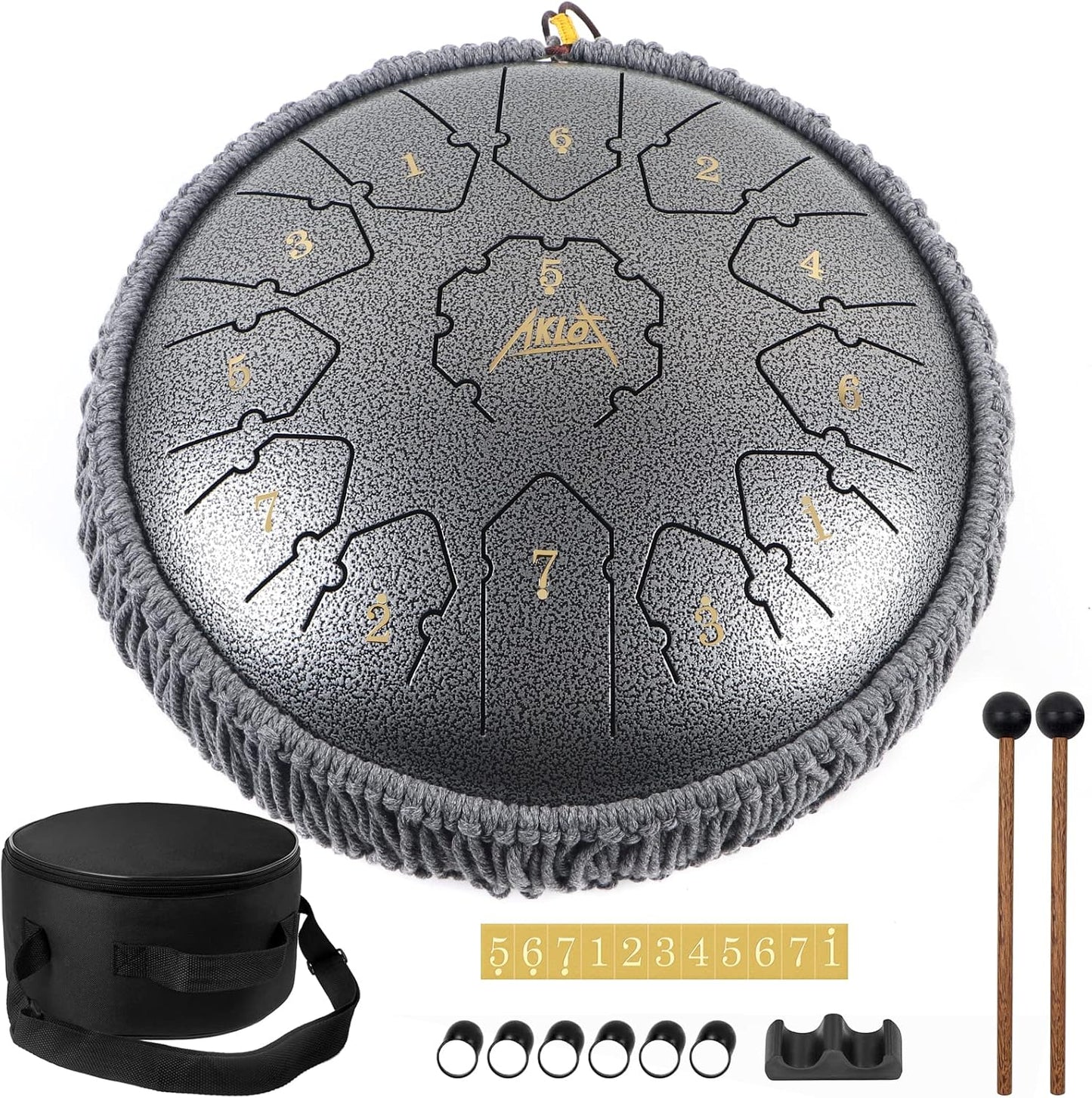 Tongue Drum,AKLOT Handpan 12 Pouces 13 Notes Tambour Zen Steel Tongue Drum Tambour à Langue C Key Pour le Camping, le Yoga, la Méditation
