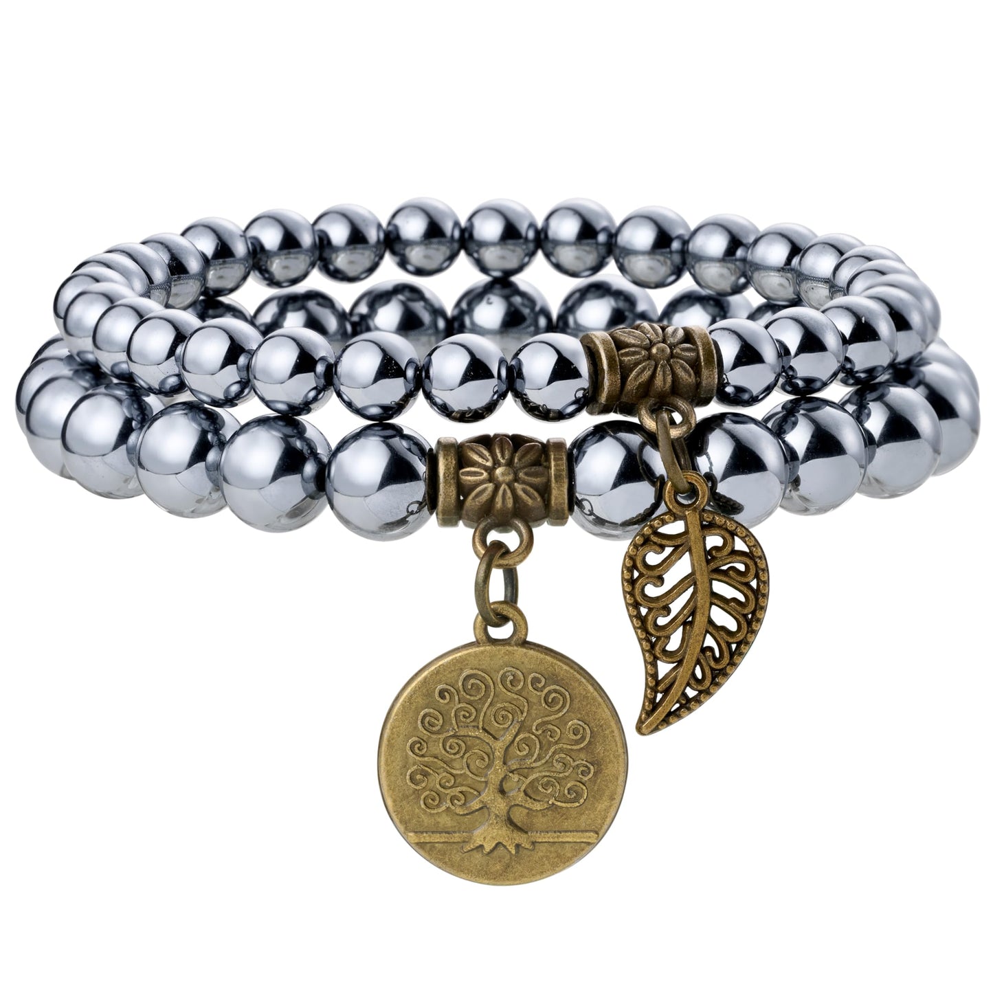 Farfume Chakra Bracelet En Pierre Naturelle - Bracelet Perles Naturelles Femme-Ensemble De Deux Bracelets Avec Accessoires Arbre De Vie Et Feuille
