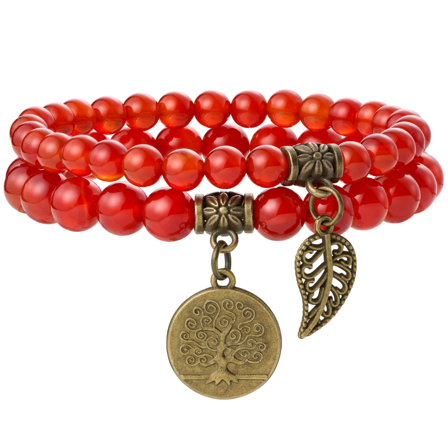 Farfume Chakra Bracelet En Pierre Naturelle - Bracelet Perles Naturelles Femme-Ensemble De Deux Bracelets Avec Accessoires Arbre De Vie Et Feuille