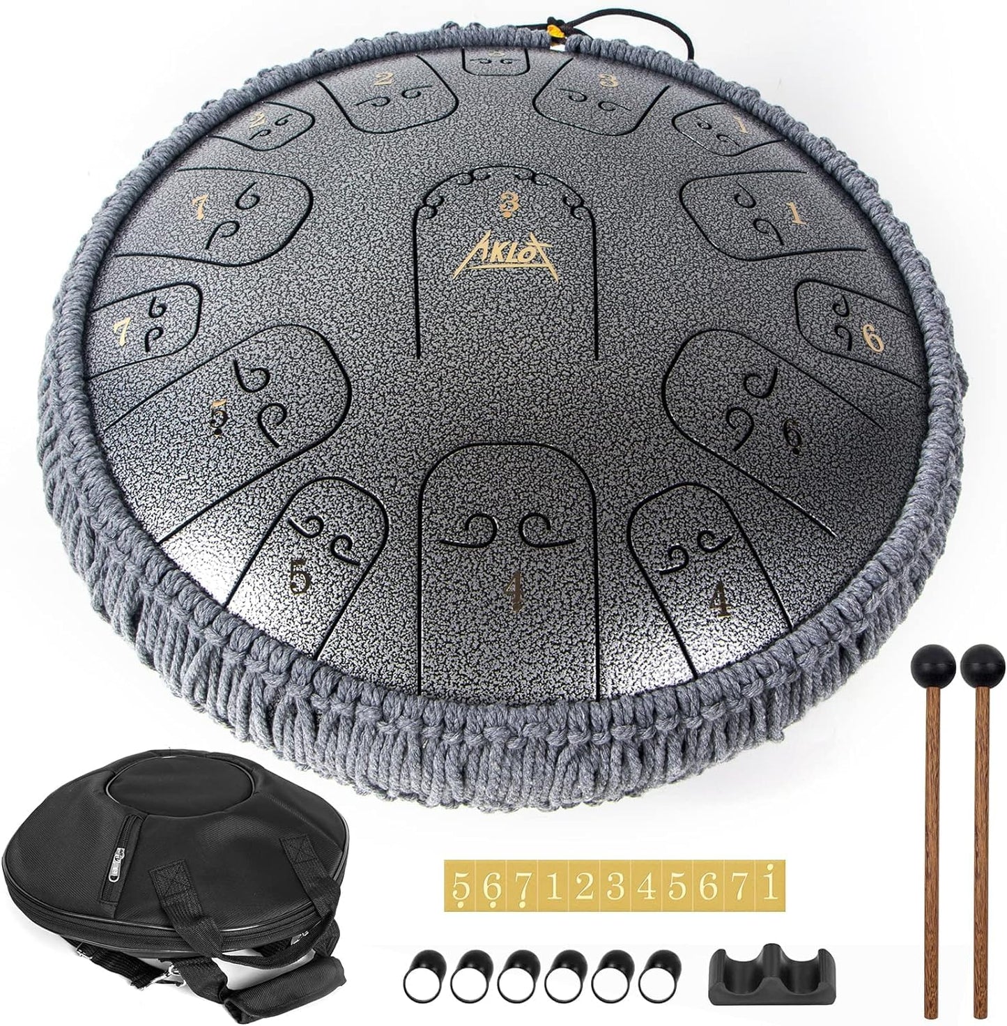 Tongue Drum,AKLOT Handpan 12 Pouces 13 Notes Tambour Zen Steel Tongue Drum Tambour à Langue C Key Pour le Camping, le Yoga, la Méditation