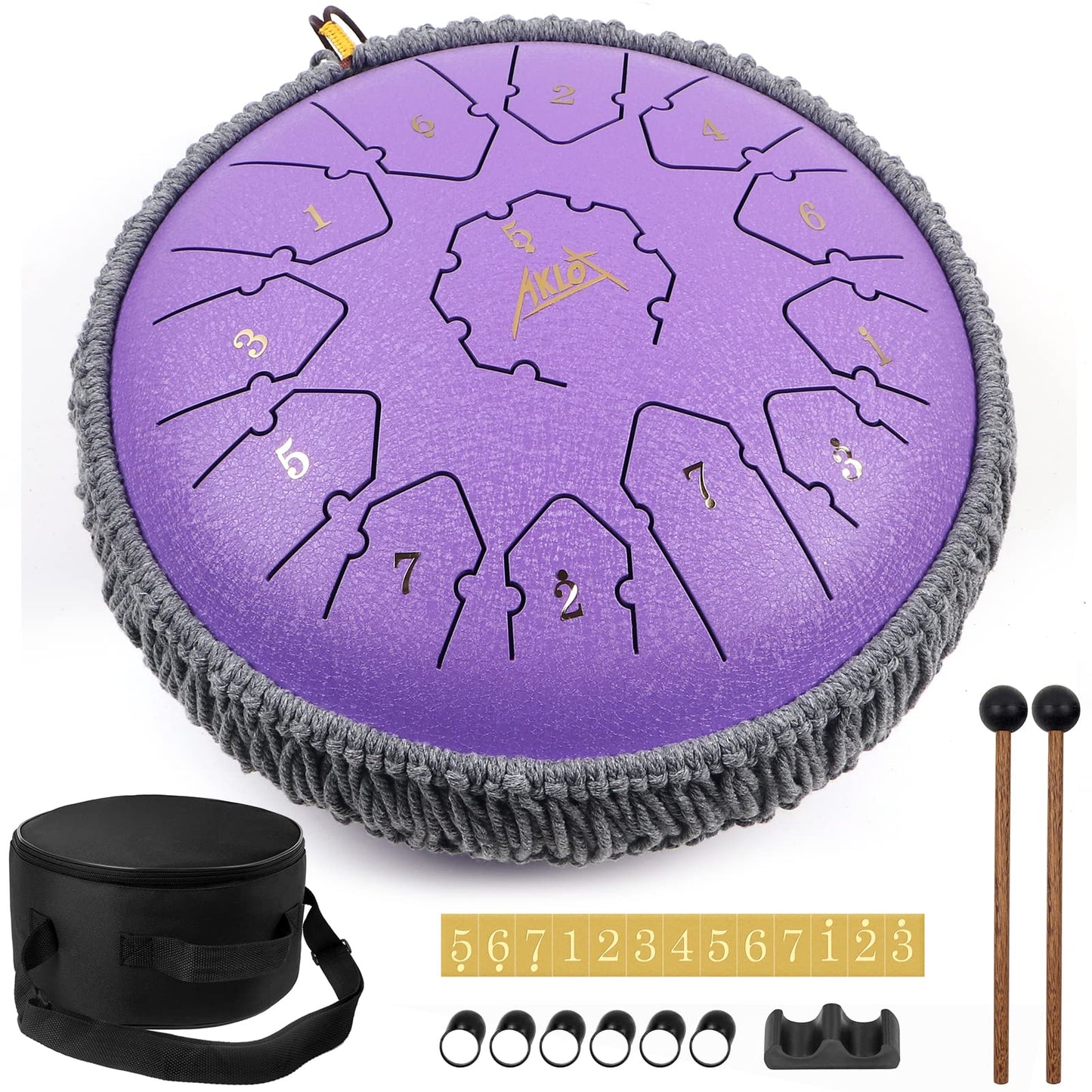 Tongue Drum,AKLOT Handpan 12 Pouces 13 Notes Tambour Zen Steel Tongue Drum Tambour à Langue C Key Pour le Camping, le Yoga, la Méditation
