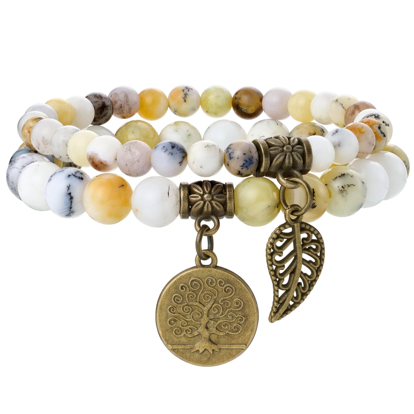 Farfume Chakra Bracelet En Pierre Naturelle - Bracelet Perles Naturelles Femme-Ensemble De Deux Bracelets Avec Accessoires Arbre De Vie Et Feuille