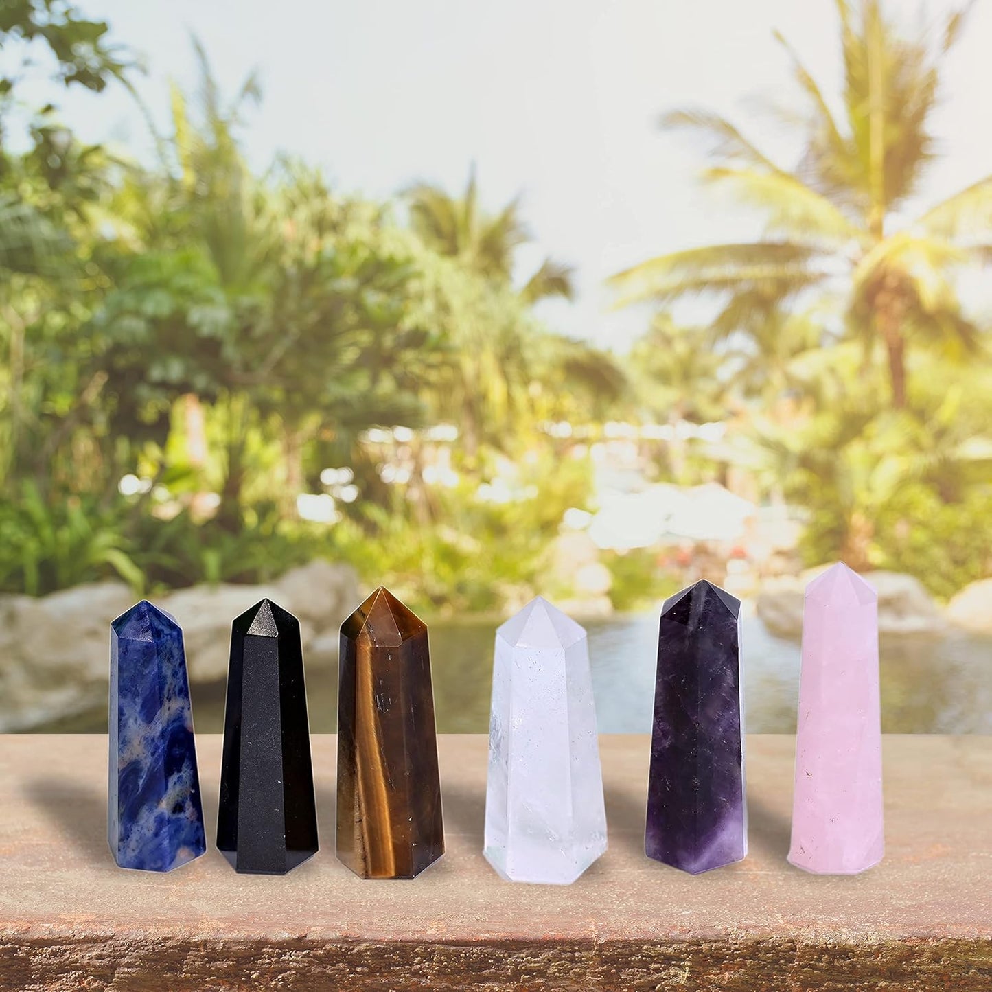KACHVI Pierres de guérison Baguettes de Chakra Cristaux de Reiki Noire Quartz 2.25-2.50" 6 Crayons à facettes 6pc Ensemble