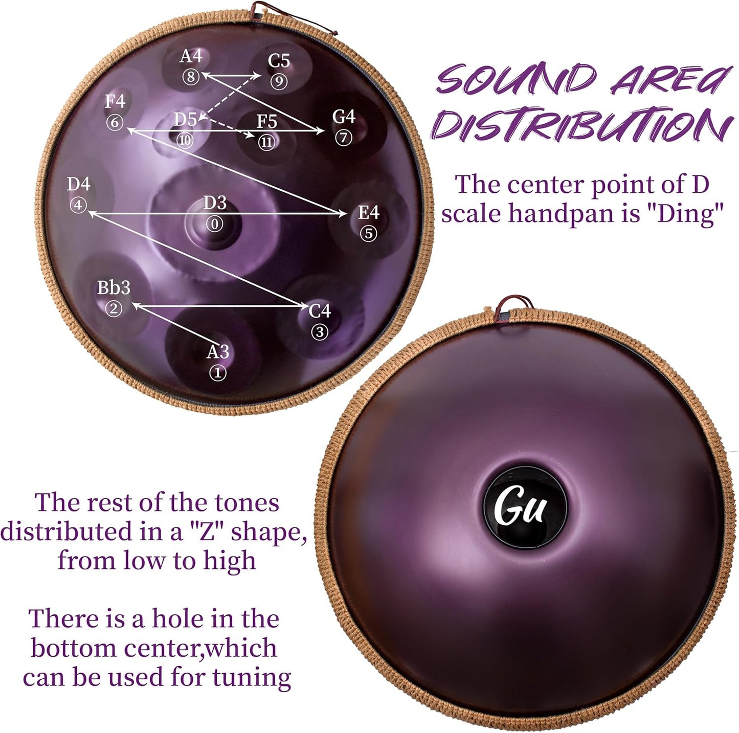 LOMUTY Handpan Drum 12 Tones 22 Inch Steel Tongue Drum avec sac souple, Percussion harmonique pour la guérison du son, la méditation personnelle, le yoga (violet)