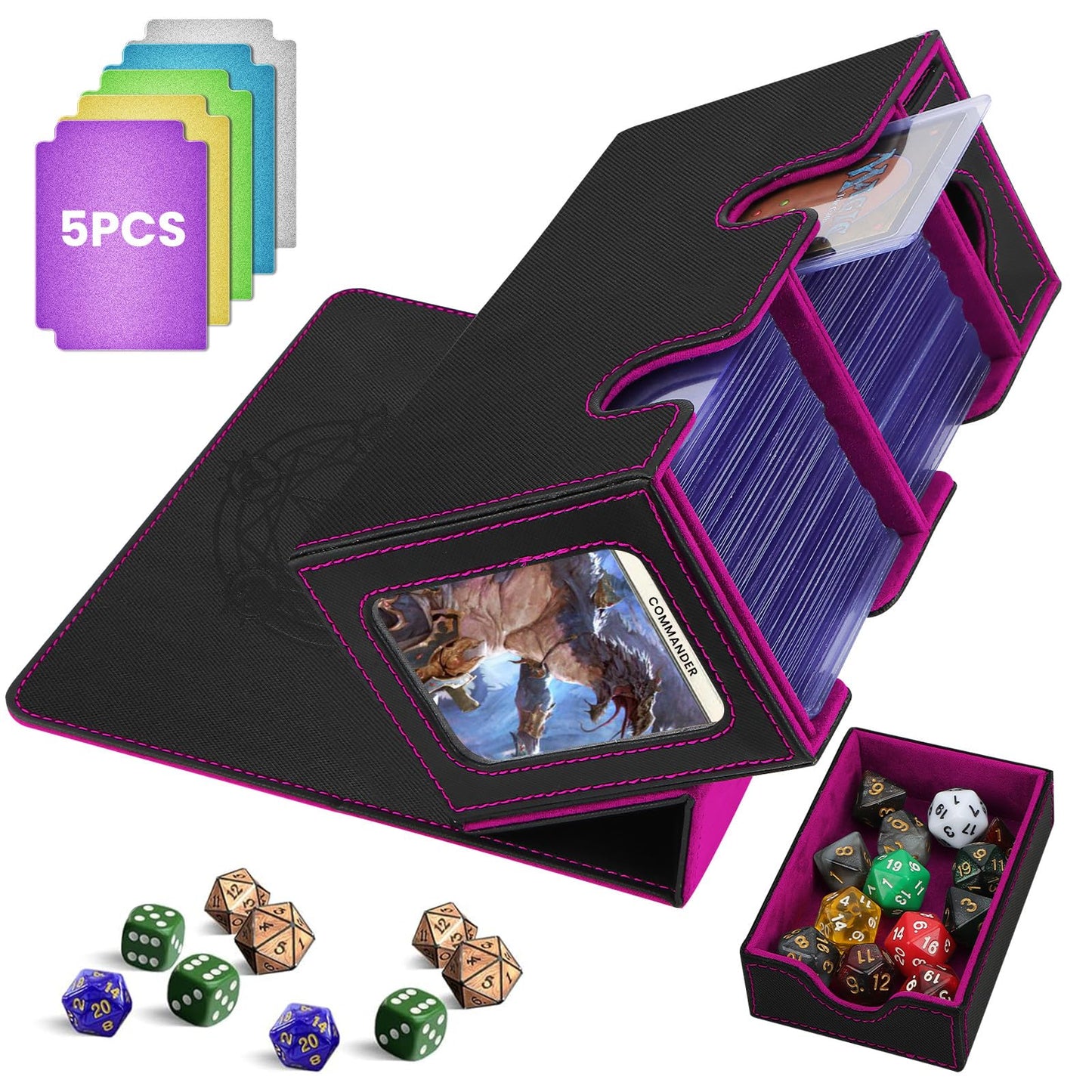 Boîte porte-cartes pour jusqu'à 380+ cartes, boîte de deck avec 6 plaques de séparation, porte deck magnétique flip-magic pour cartes à collectionner, compatible avec MTG TCG(Noir-Bleu)