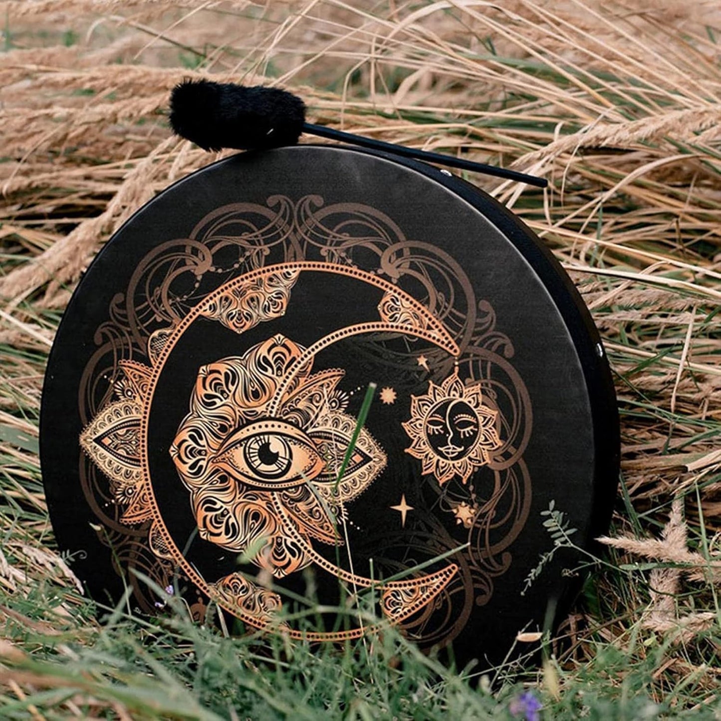 Tambour chaman,Tambour chamanique Fait à la Main,Tambour de Lune alchimique de chaman avec de Tambour,Symbole de la musique spirituelle du tambour sibérien