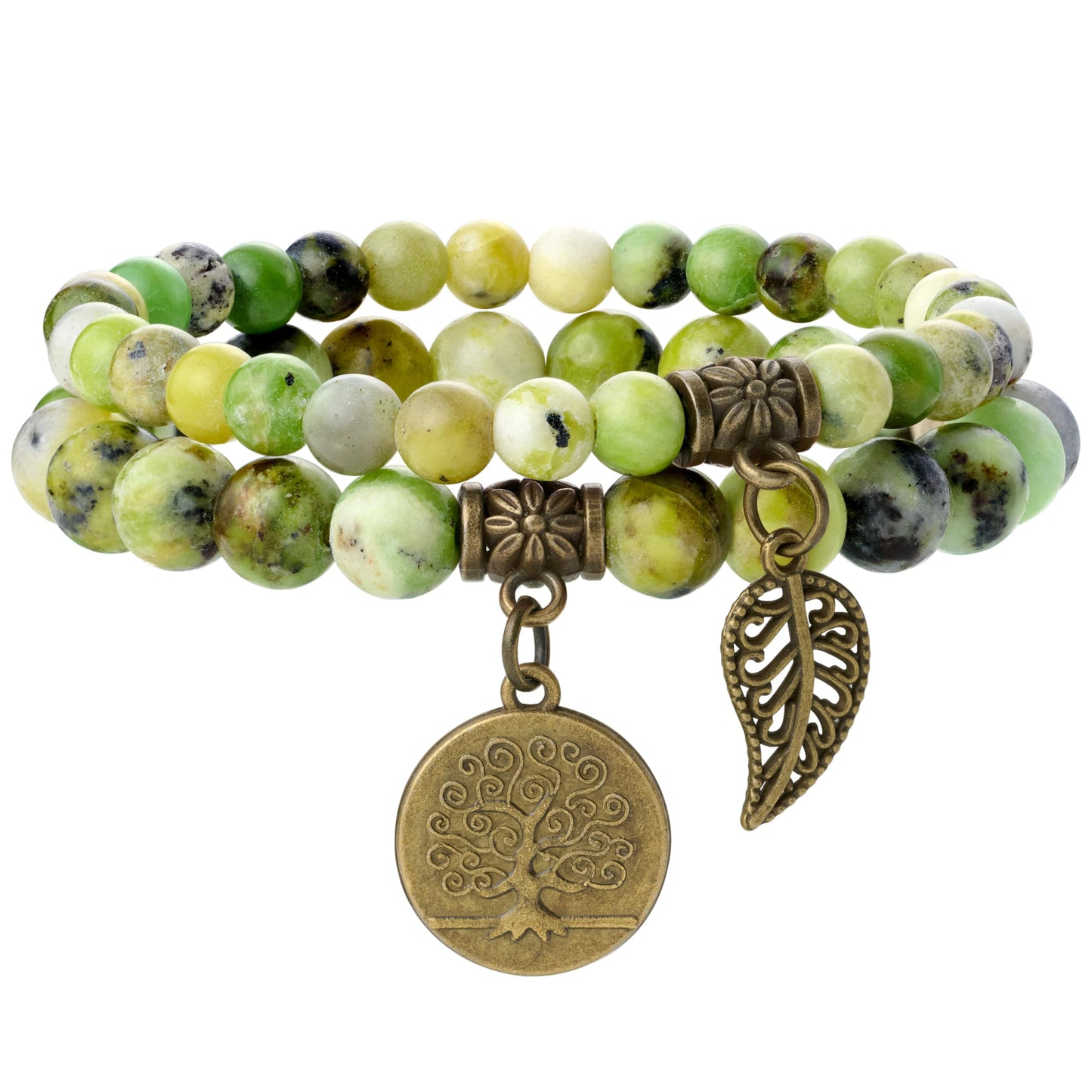 Farfume Chakra Bracelet En Pierre Naturelle - Bracelet Perles Naturelles Femme-Ensemble De Deux Bracelets Avec Accessoires Arbre De Vie Et Feuille