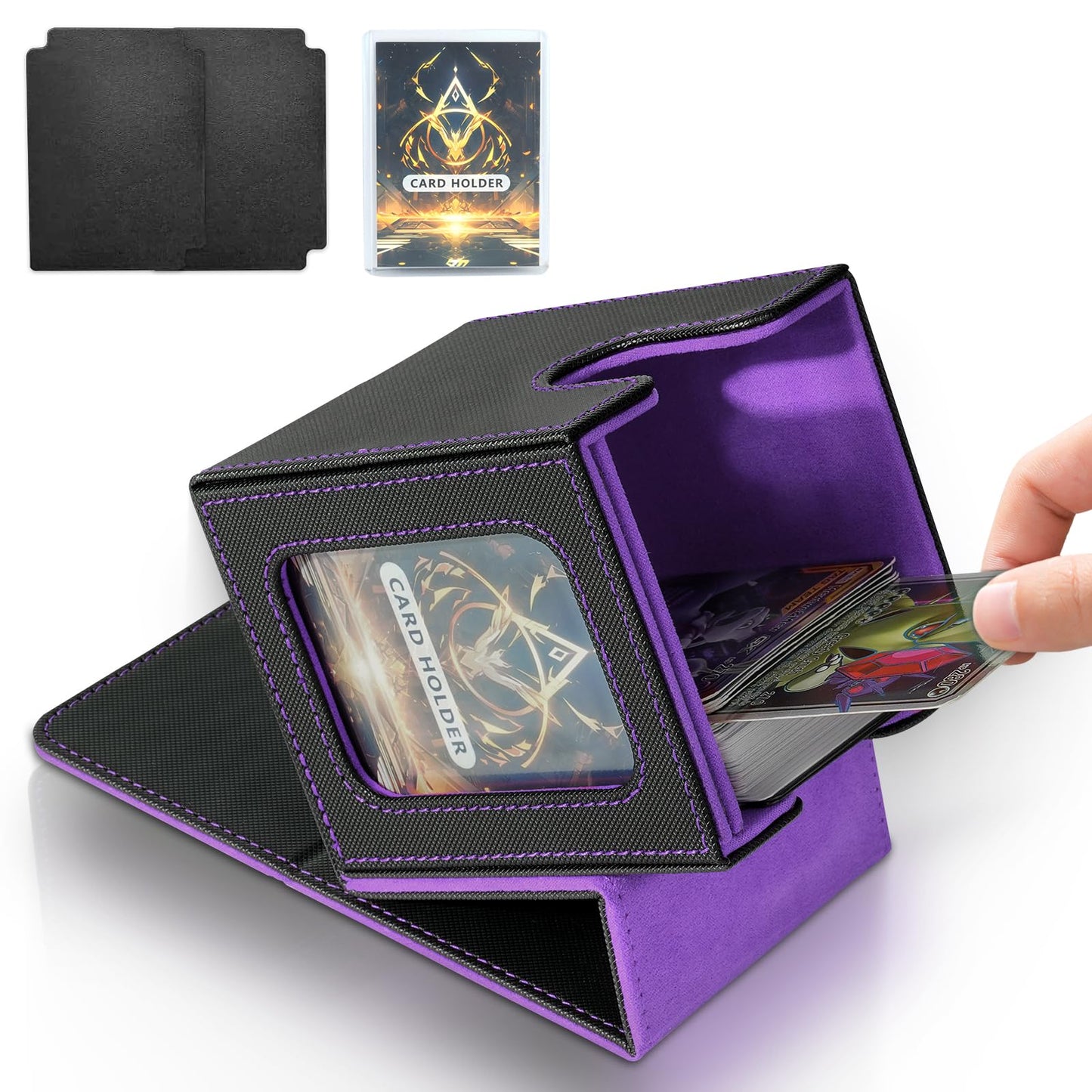 Boîte de rangement pour cartes MTG Commander, boîte de rangement pour cartes à collectionner, étui magnétique en cuir PU, peut contenir 3000 TCG cartes à double couche,noir et rouge
