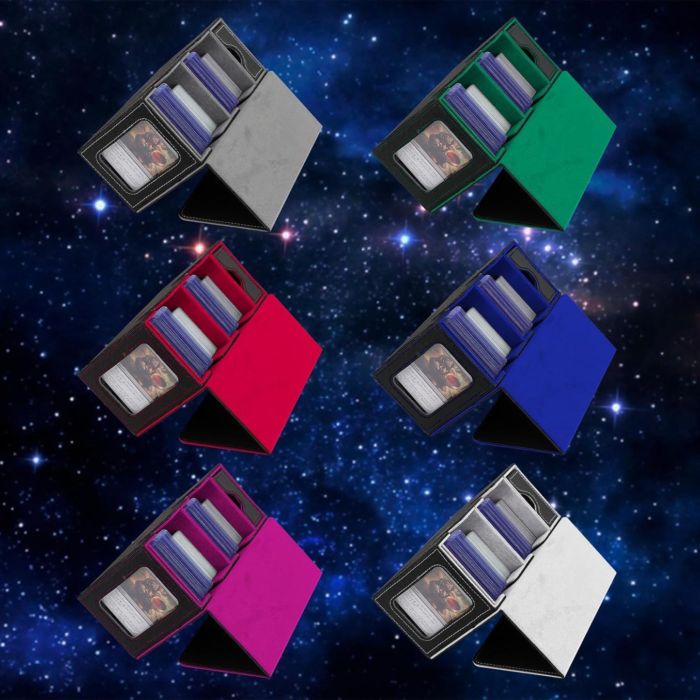 Boîte porte-cartes pour jusqu'à 380+ cartes, boîte de deck avec 6 plaques de séparation, porte deck magnétique flip-magic pour cartes à collectionner, compatible avec MTG TCG(Noir-Bleu)
