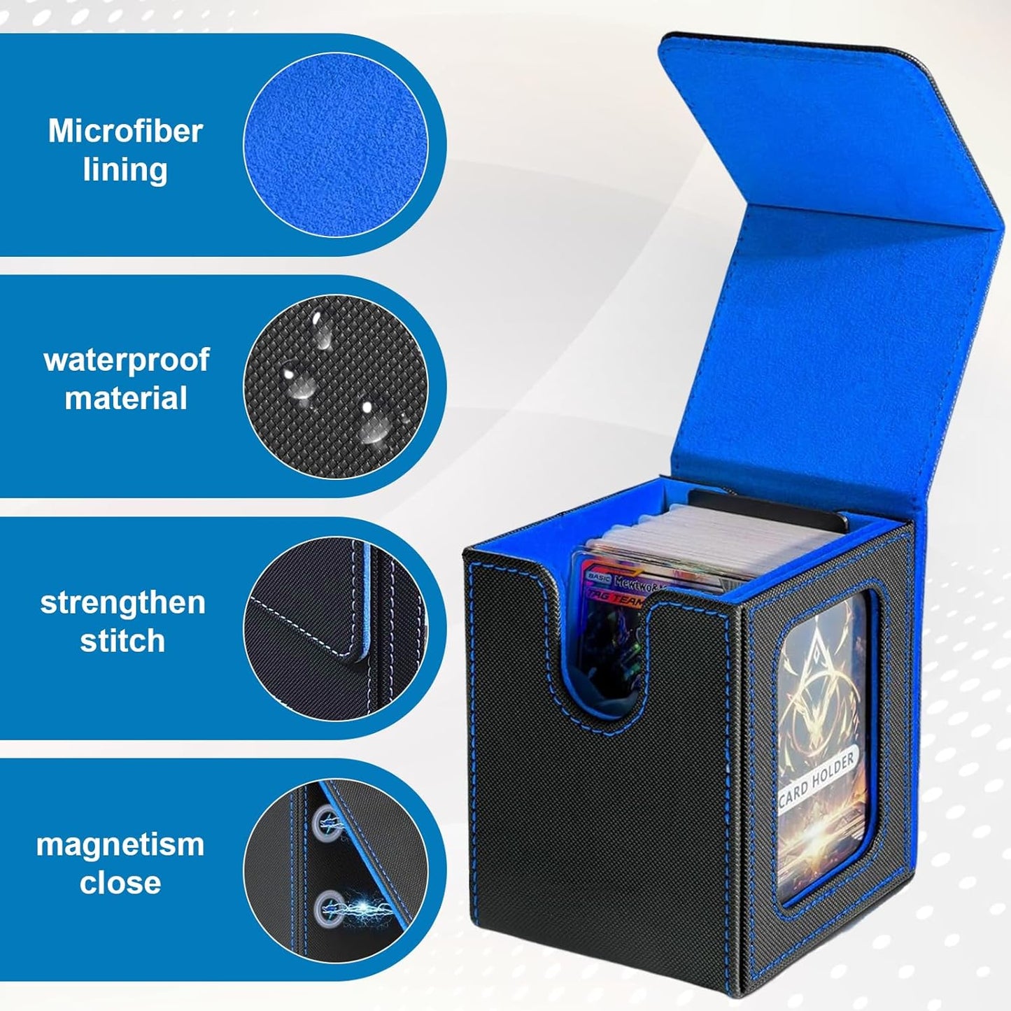 Deck Box pour Cartes MTG Commander, Boite Rangement Peut Contenir Jusqu'à 100+ Cartes avec Fenêtre D'affichage PU Leather Magnetic Box Compatible Commander/TCG/Cartes à Collectionner