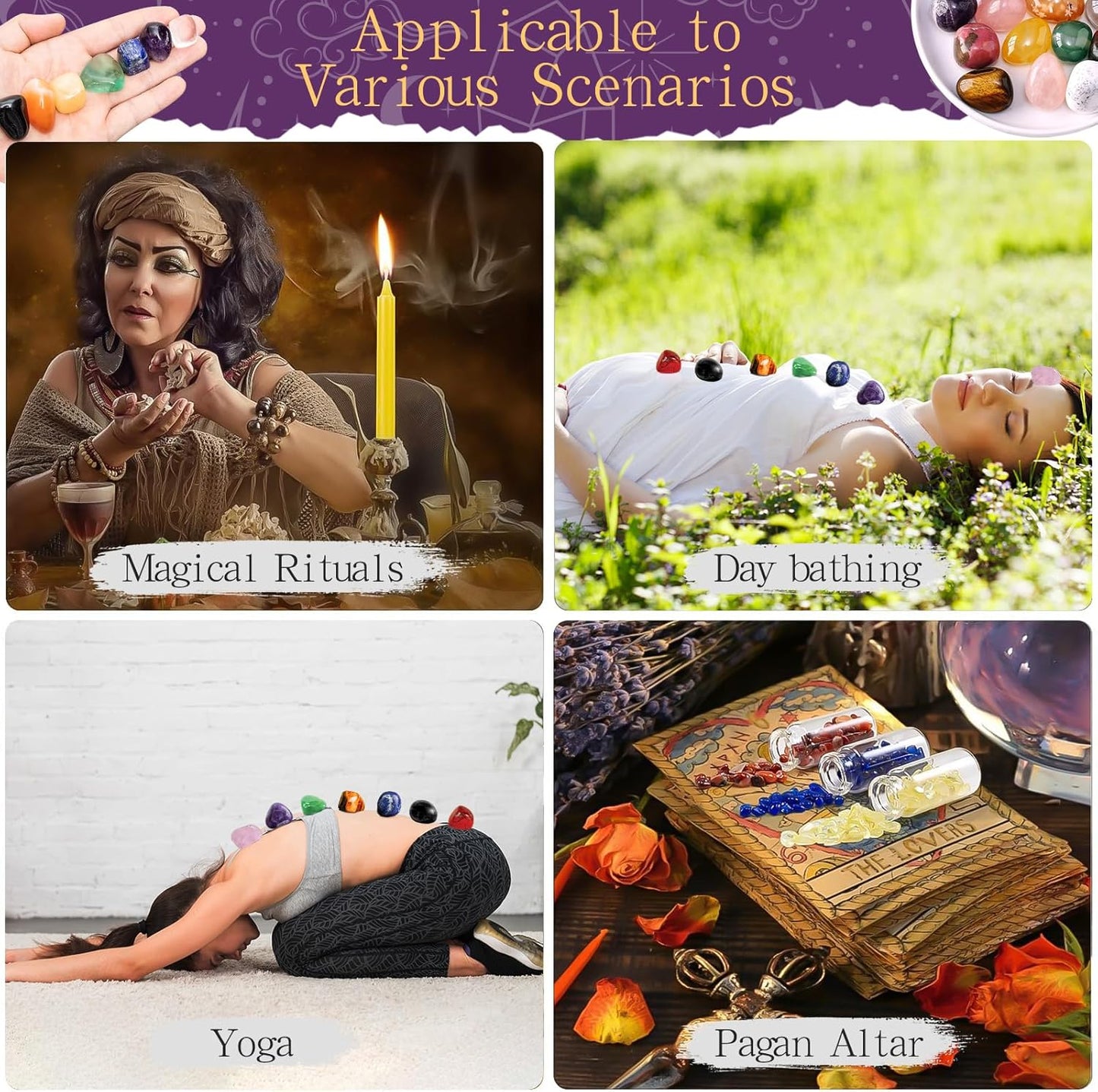 MWZEAUL Kit de Pierres Précieuses, 21 Pièces Gemmes et Cristaux de Guérison Naturelle, avec Fleur de Vie pour Recharger les Pierres, pour Méditation Yoga Sommeil Étude, Cadeau pour Halloween Noël