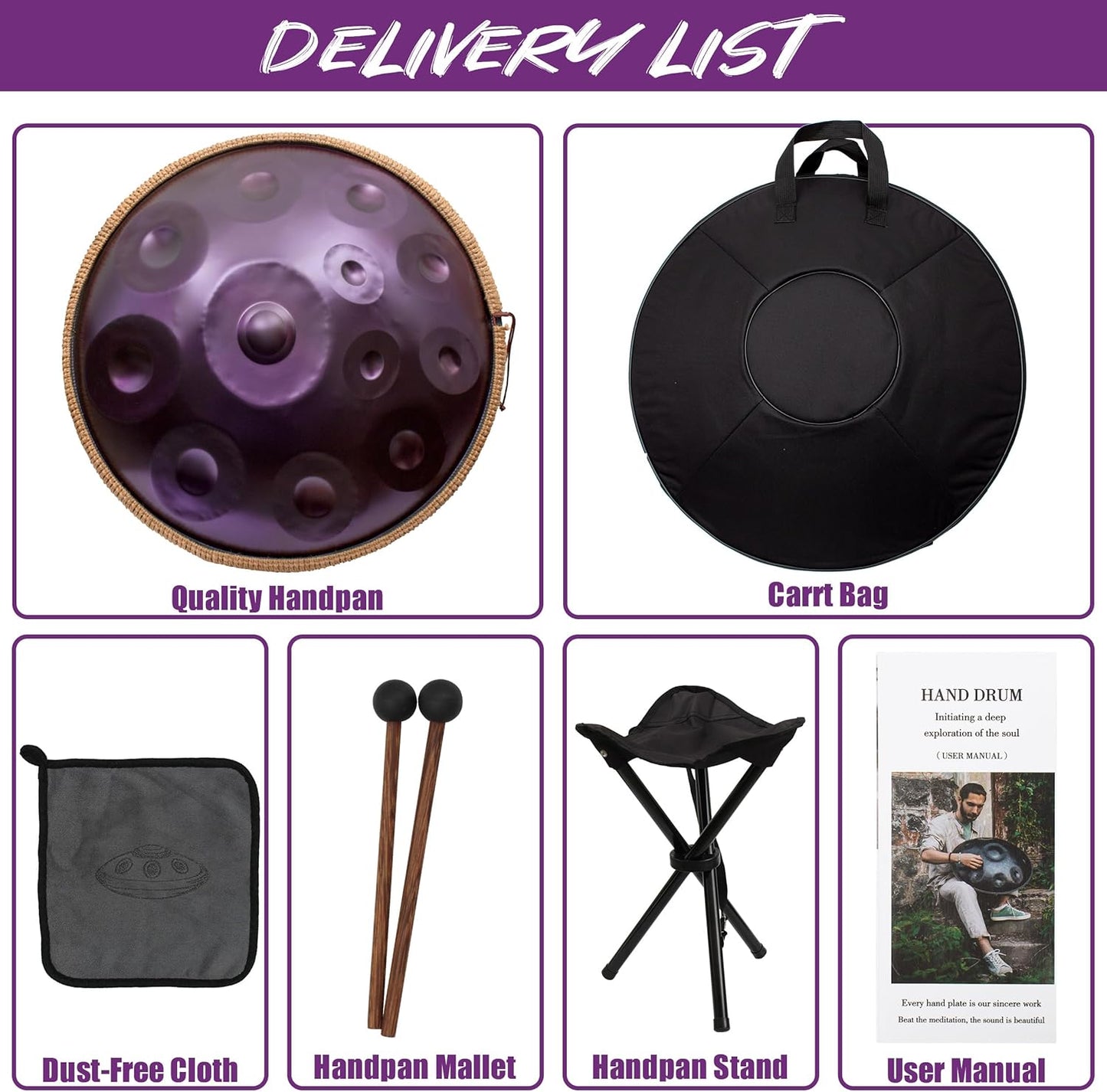 LOMUTY Handpan Drum 12 Tones 22 Inch Steel Tongue Drum avec sac souple, Percussion harmonique pour la guérison du son, la méditation personnelle, le yoga (violet)