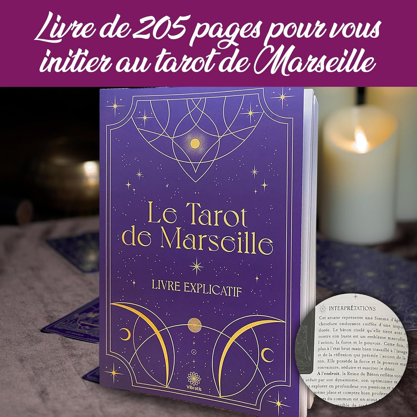 Coffret d'Initiation au Tarot de Marseille : Tarot Divinatoire + Livre de 205 Pages + Nappe Divinatoire & Pochon. Idéal pour Débutants