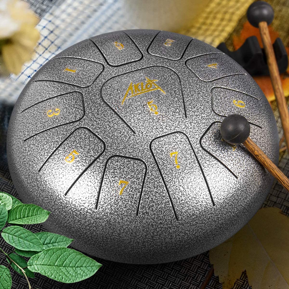 Tongue Drum,AKLOT Handpan 12 Pouces 13 Notes Tambour Zen Steel Tongue Drum Tambour à Langue C Key Pour le Camping, le Yoga, la Méditation